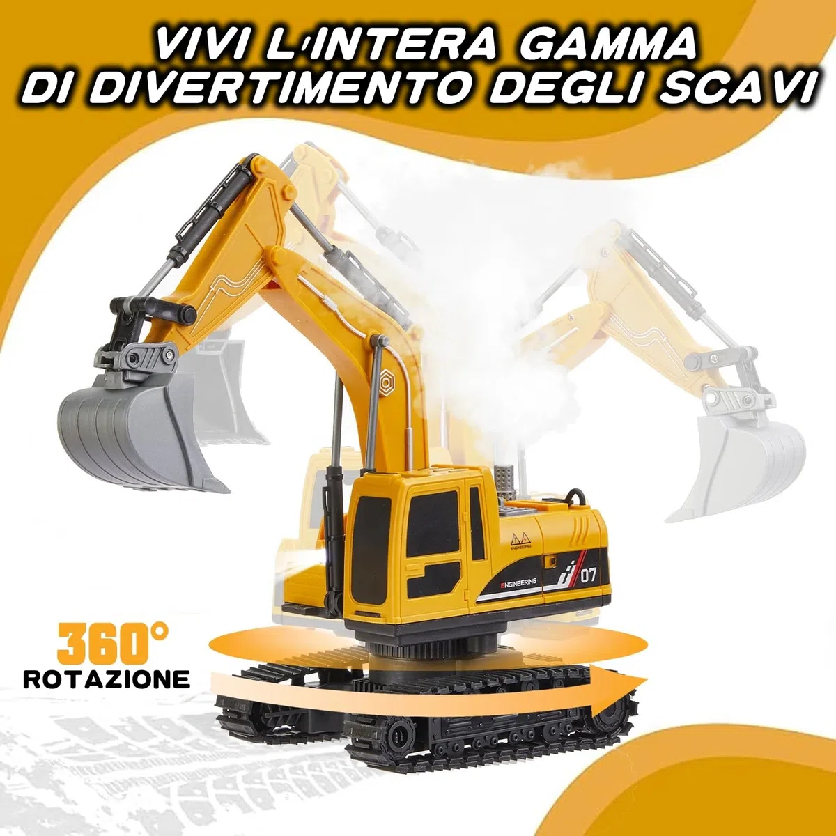 1:22 Scala 11 Canali 3 in 1 Escavatore Telecomandato per Bambini,Escavatori Radiocomandato con Pala in Metallo,Escavatore Idraulico con luci e Suoni e Spray,Regali per Bambini dai 4-7Anni