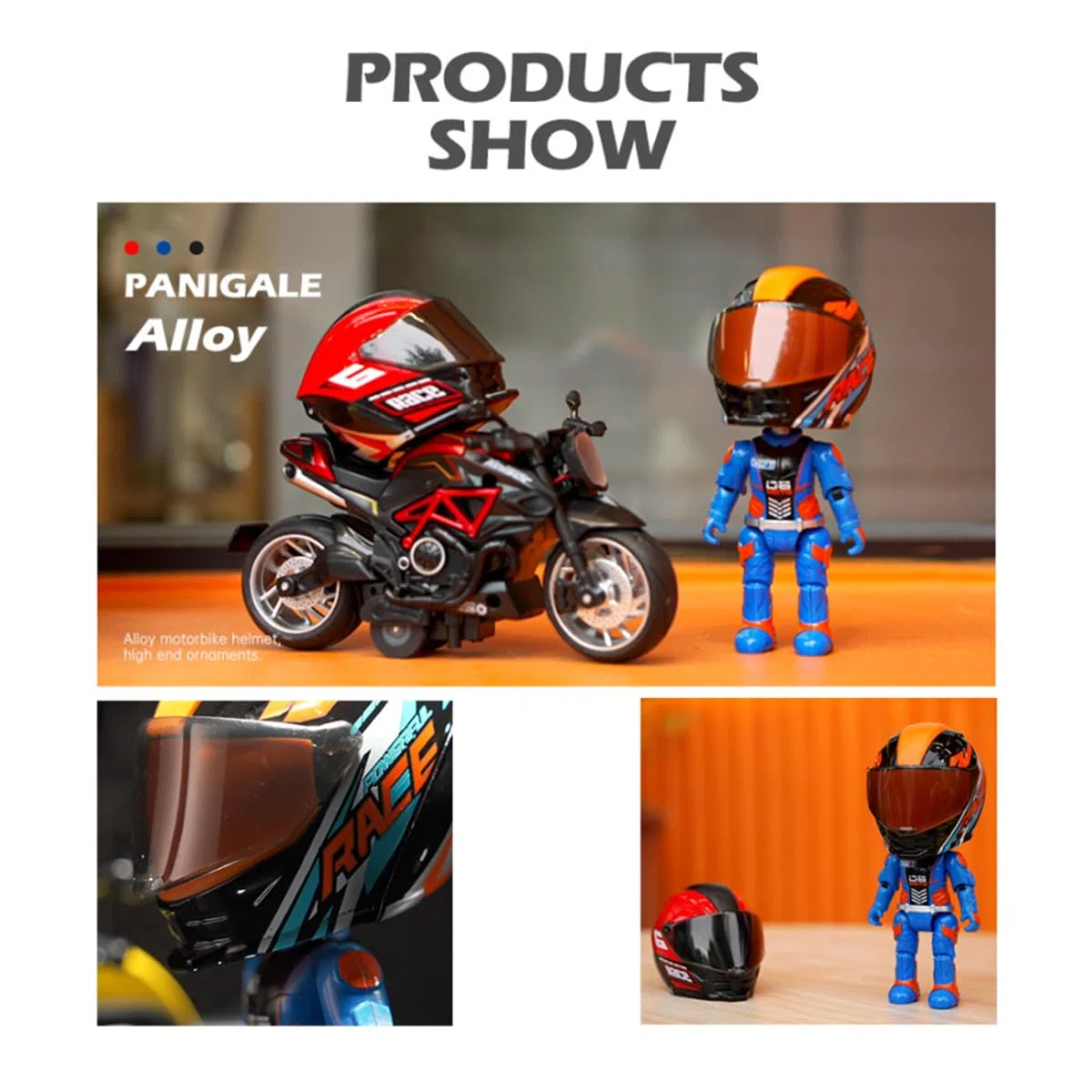 Doyomtoy Figure di motociclisti, caschi da moto in lega, giocattoli da corsa trasformabili, regali, decorazioni