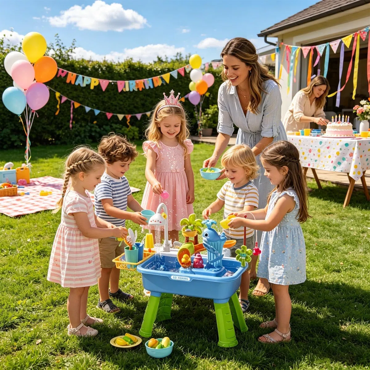 Generisch - Tavolo da gioco per bambini, per esterni, con pompa 'acqua, lavello 4 in 1 con acqua corrente e una pompa, per bambini con , tavolo da gioco d'acqua, giocattolo d'acqua, ABS