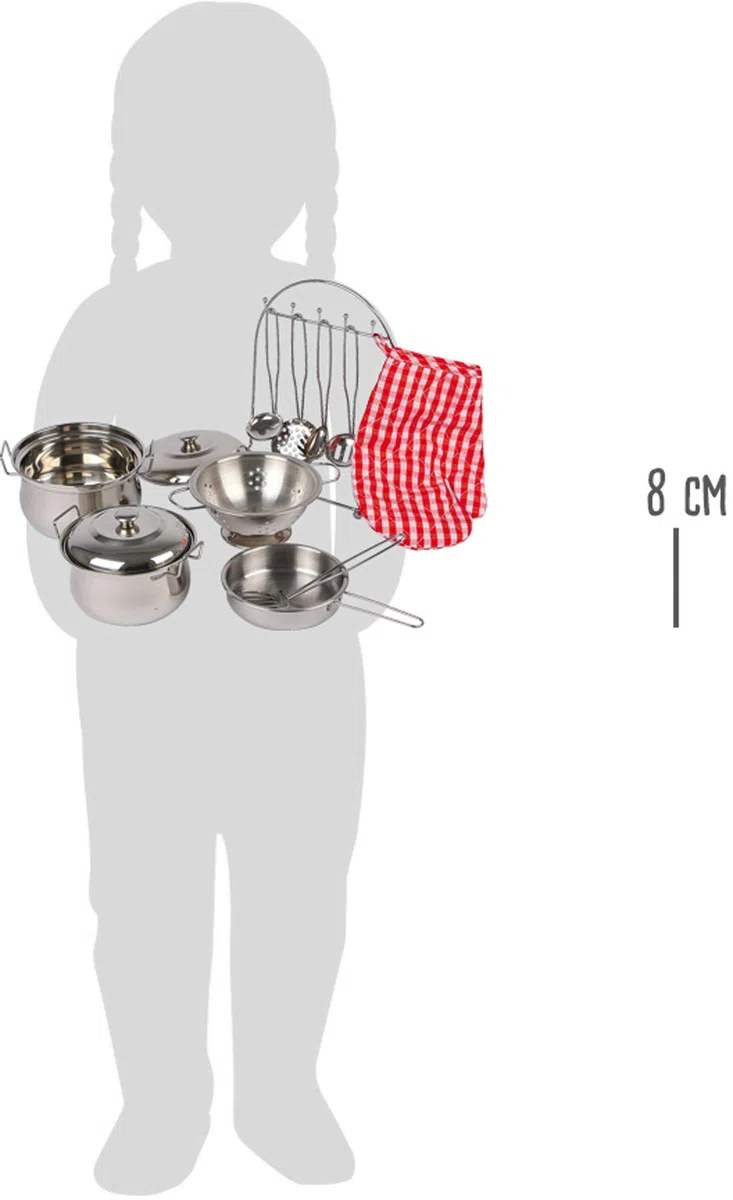 8968 Set stoviglie per cucina bambini "Gustav" in metallo small foot, incl. guanto da forno ed utensili di cucina, per cucine da gioco, a partire da 3 anni