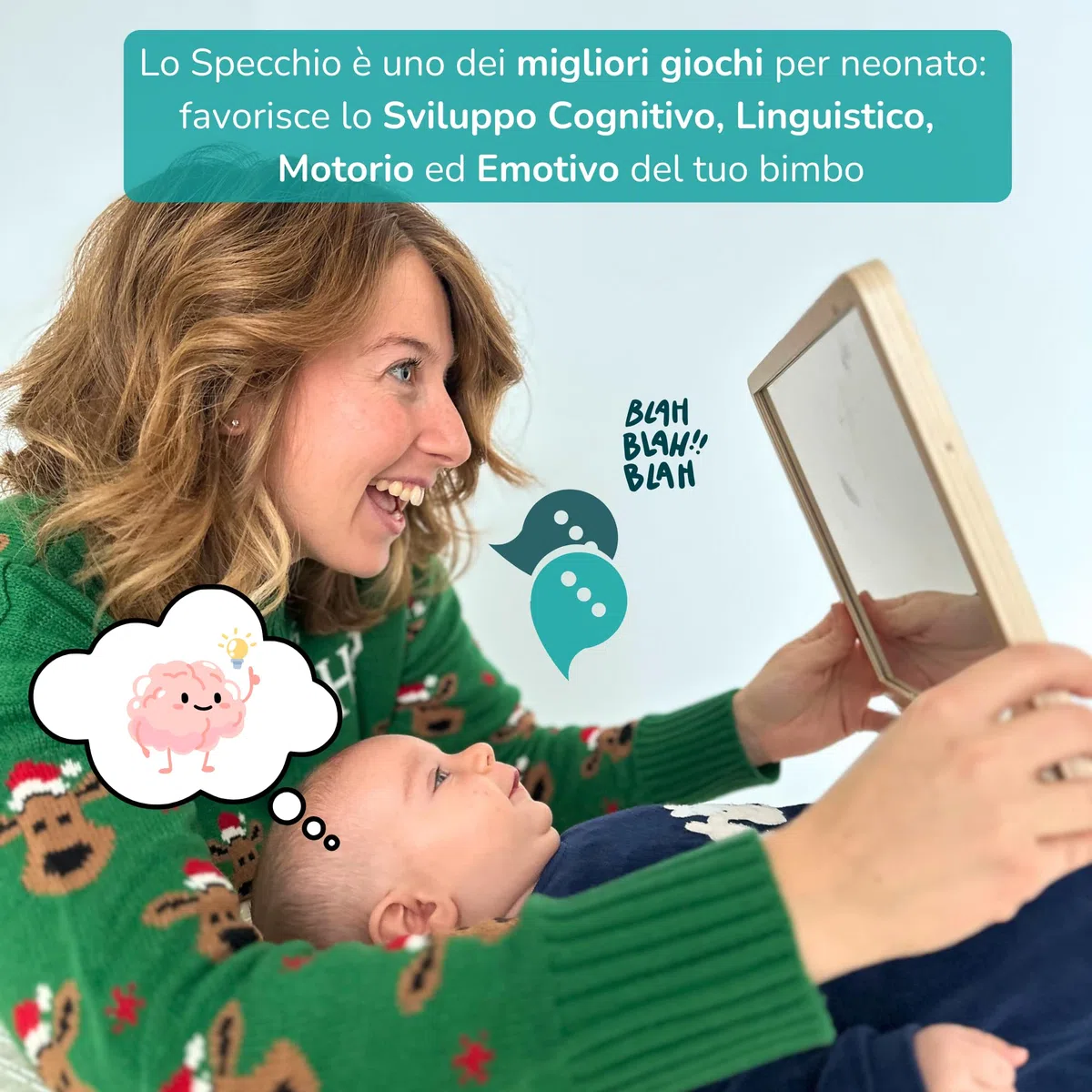 DrSilva Specchio Montessori per Neonati 0-3-6-9-12 mesi Ideale per il Tummy time | Giochi educativi in legno Montessori per bambini