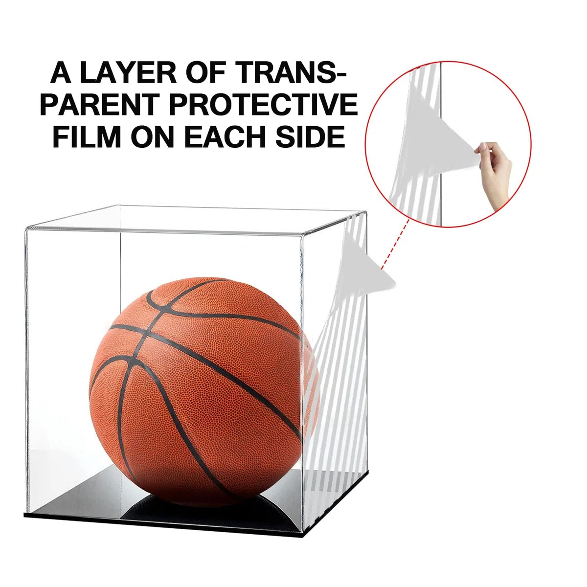 AUSTUFF Vetrina trasparente da pallacanestro da calcio, pallacanestro, scarpe da ginnastica espositore in acrilico per cimeli sportivi da collezione grande custodia a cubo per autografi
