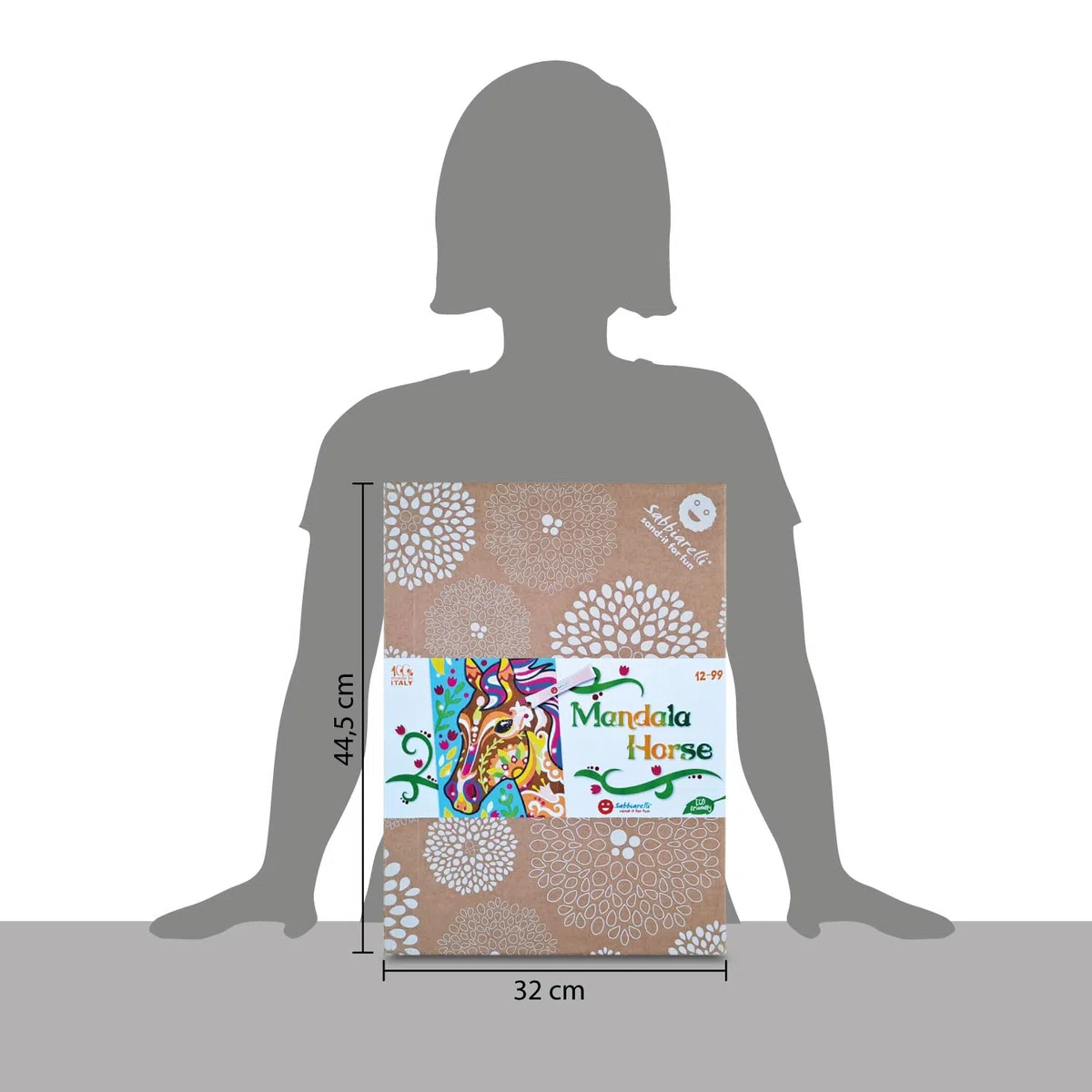 Sabbiarelli Sand-it For Fun – Maxi Set Mandala Cavallo 12-99 | Kit di Sand Art 100% Made in Italy con Sabbia Colorata, 1 Poster Adesivo e Accessori | Hobby Creativo Facile, Relax per Ragazzi e Adulti