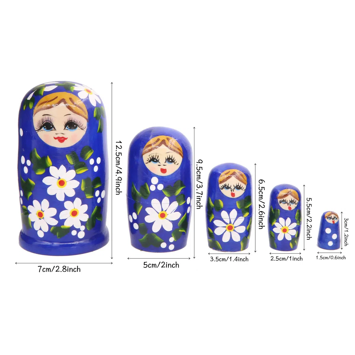 Winterworm Set di 5 Capelli biondi Blu Ragazza impilabile in Legno Giocattolo Bambino Babushka Matryoshka Bambola di nidificazione Russa per Bambini Giocattolo Compleanno