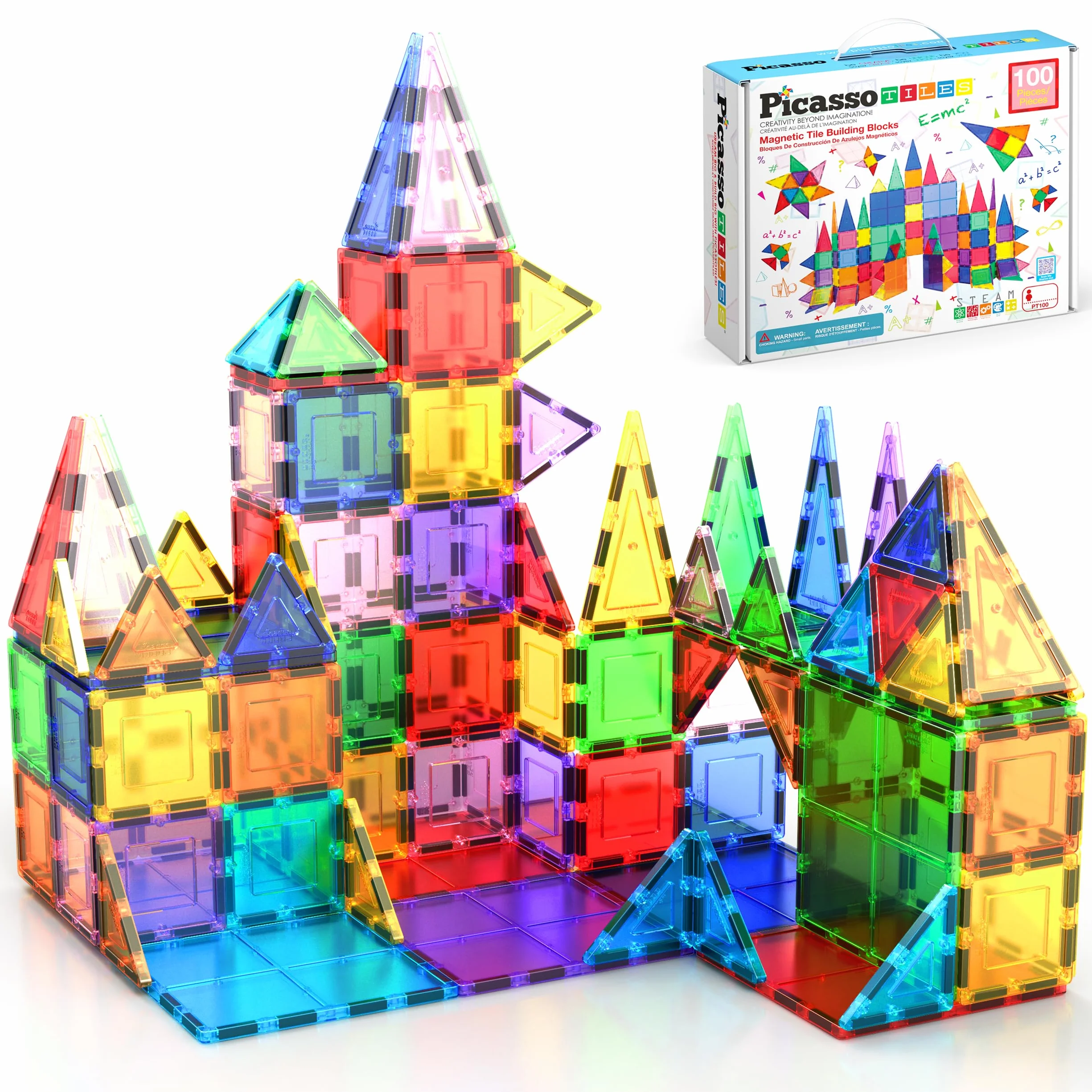 PicassoTiles 100 Pezzi Set 100 Pezzi Piastrelle Magneti Costruzioni Trasparenti Blocchi Magnetici 3D Costruzione Playboard, Creatività Oltre L'immaginazione, Ispirazione, Ricreativo