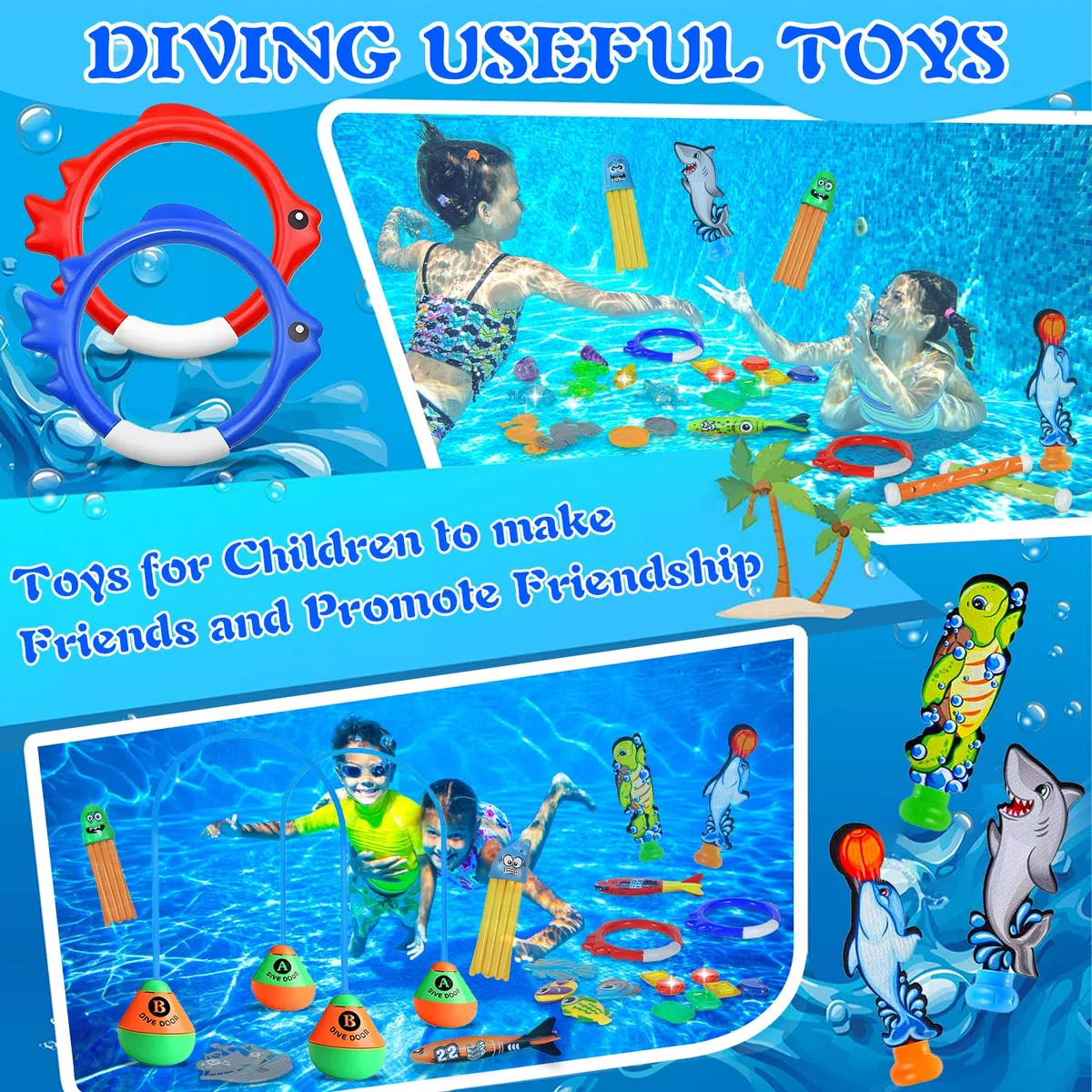 46pcs Giocattoli da Piscina Giocattoli da Immersione Set, Giocattolo Subacqueo, Nuoto Giochi in Piscina, per Bambini Giocattoli da Piscina Giochi Estivi Gioco Acqua Regalo per Bambina