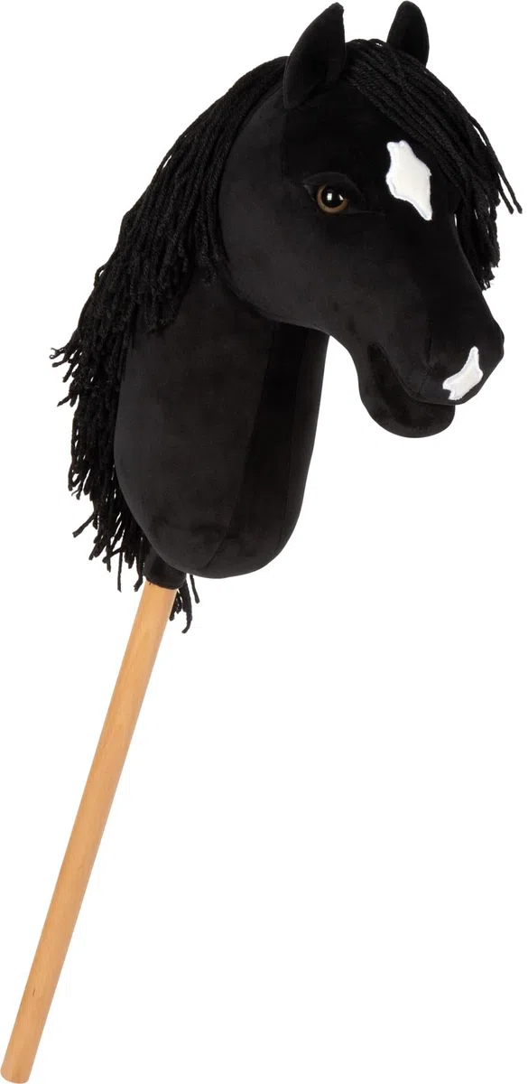 small foot Hobby Horse nero "Eddie", cavalluccio con bastone in legno rimovibile e chioma acconciabile, con capezza, lunghina e briglia, per bambini dai 3 anni, 12716