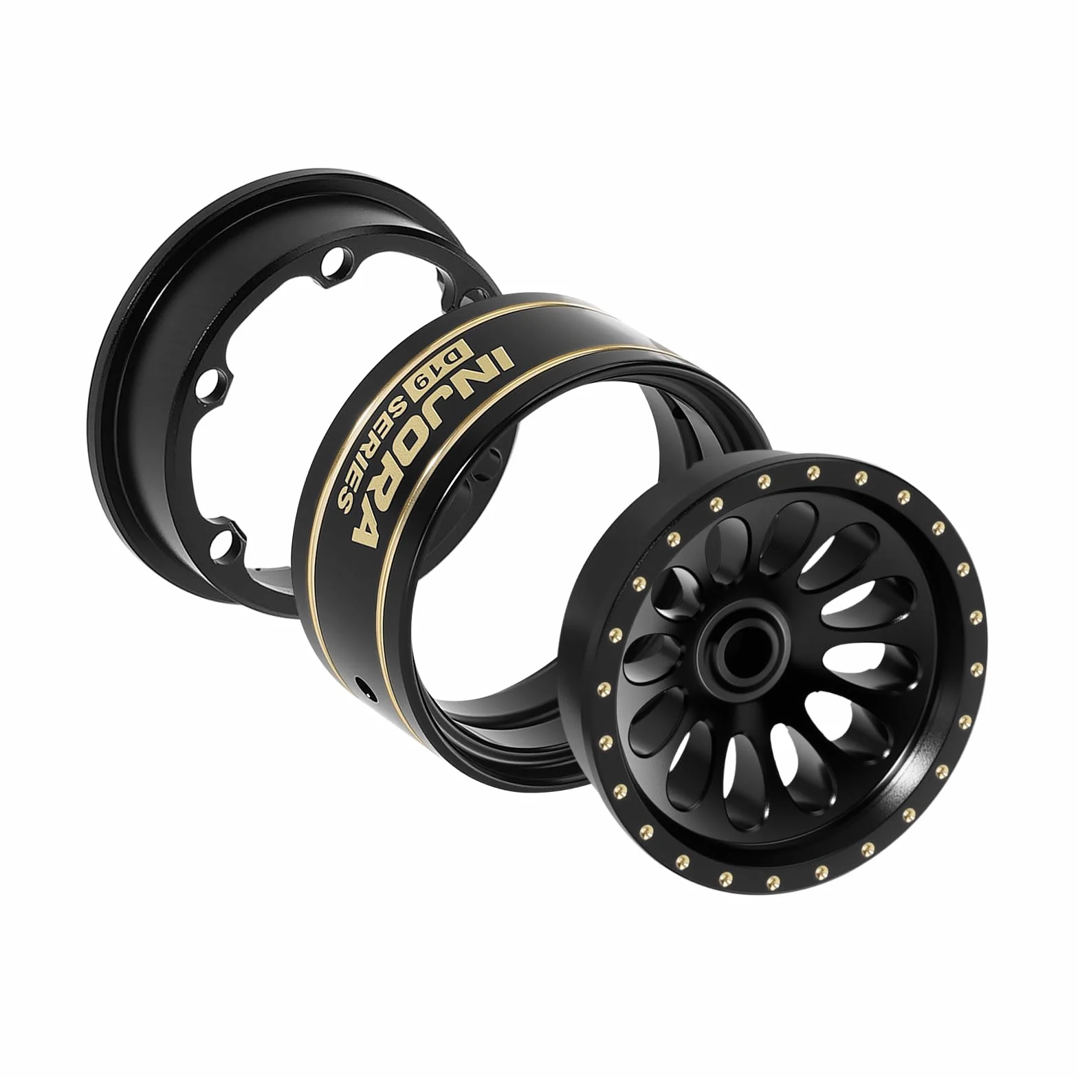 INJORA D19 Ripple 0,7" Cerchi Beadlock in Ottone con Rivestimento Nero per 1/30 Axial SCX30 (W7005)