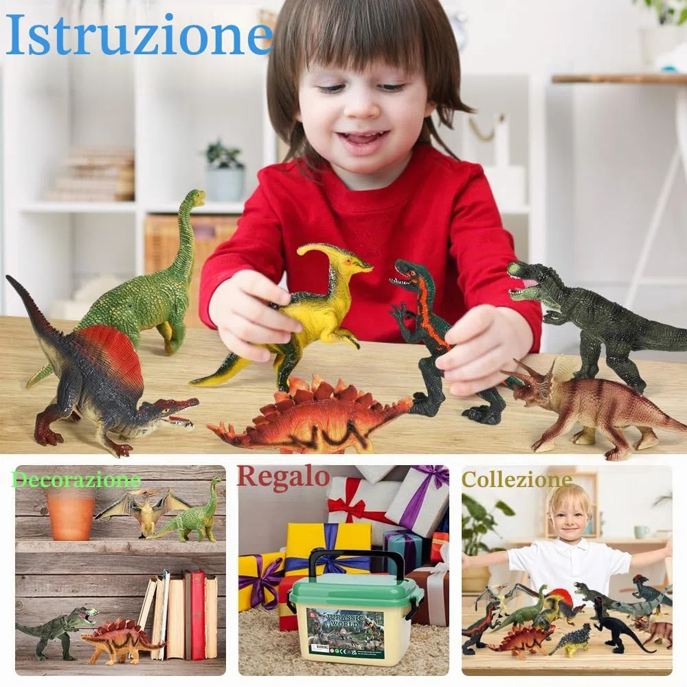 FRUSE Dinosauro Giocattolo per Bambini,12 Pezzi Educativi Realistico Figure di Dinosauri con T-Rex,Velociraptor,Libro Dinosauro,Dinosauri Giocattoli per Ragazzi Ragazze 3 4 5 6 Anni