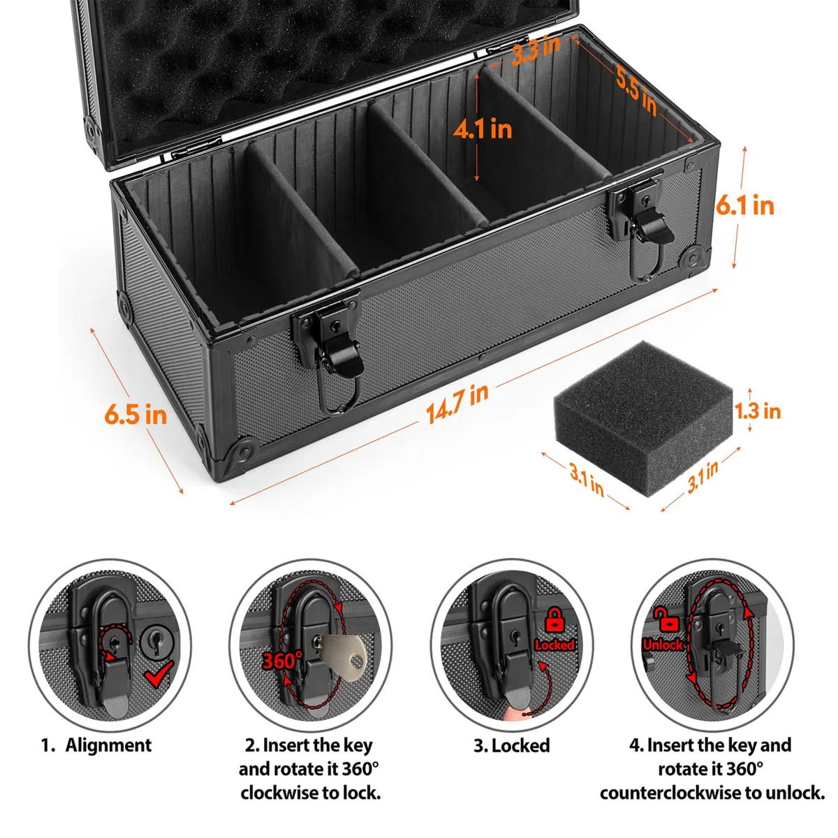 Scatola Porta Top Loader, Valigetta Carte Gradate con Lucchetti a Chiave, Trading Card Holder Box per 300+ Top Loaders, 76 One Touch (35pt), 48 PSA/GMA, 43 CSG, 41 SGC, 36 HGA