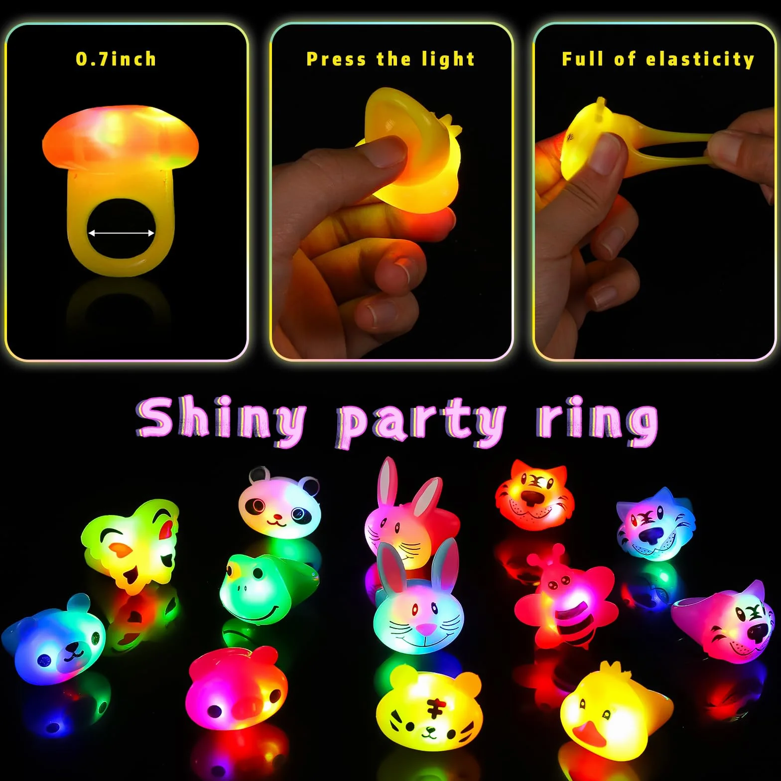 SCIONE 40 pezzi Anelli luminosi a LED Riempitivi lampeggianti per bambini Animale carino Light Up Giocattoli per ragazzi ragazze Premi in classe Bomboniere per feste