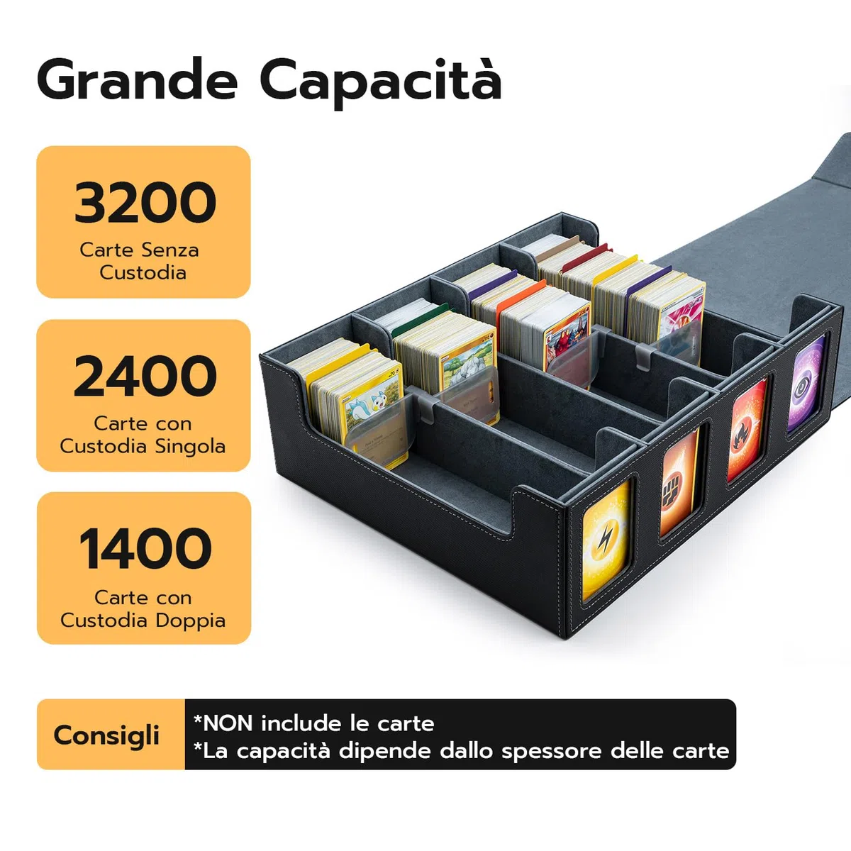 Box Porta Mazzo per Carte MTG Capacità di 2400+ Carte con 12 Divisori & 8 Supporti per Carte, Magnetic Flip Deck Box per le Carte di Magic Commander TCG (Nero)