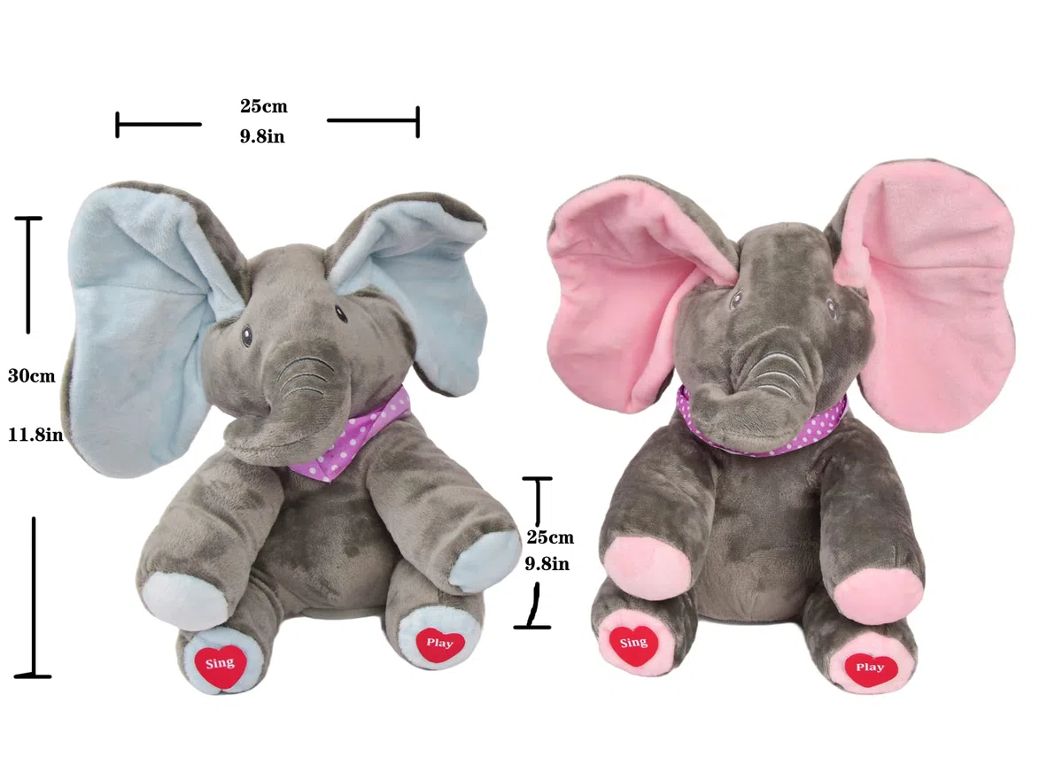 Elefante Elettrico di Peluche Peek-a-boo con Occhi Coperti Musica Giocattolo Interattivo che Canta Animale di Peluche