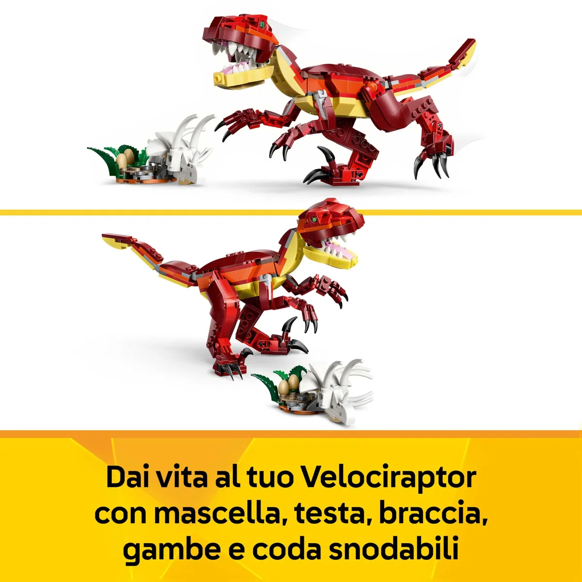 LEGO Creator 3 in 1 Feroce Dinosauro Giocattolo - Figure di Velociraptor, Stegosauro o Pterosauro con Elementi Scheletro e Denti Affilati - Regalo di Compleanno per Bambini e Bambine da 8 Anni - 31379