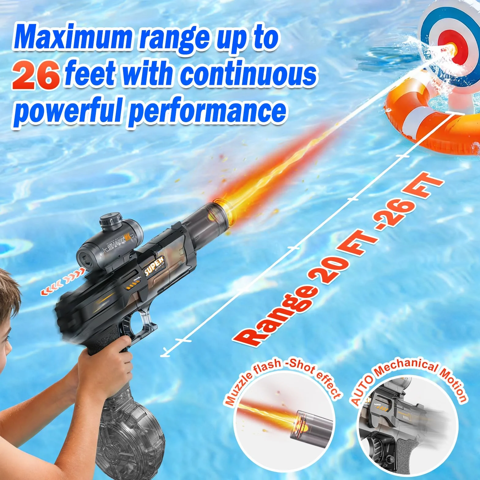 Pistola Ad Acqua Elettrica Per Bambini, Fucile Ad Acqua Automatico A Lunga Gittata, Electric Water Gun Luce Led Giocattoli Da Piscina Regali Per Adulti Ragazzi Ragazze (Pistola Nera)