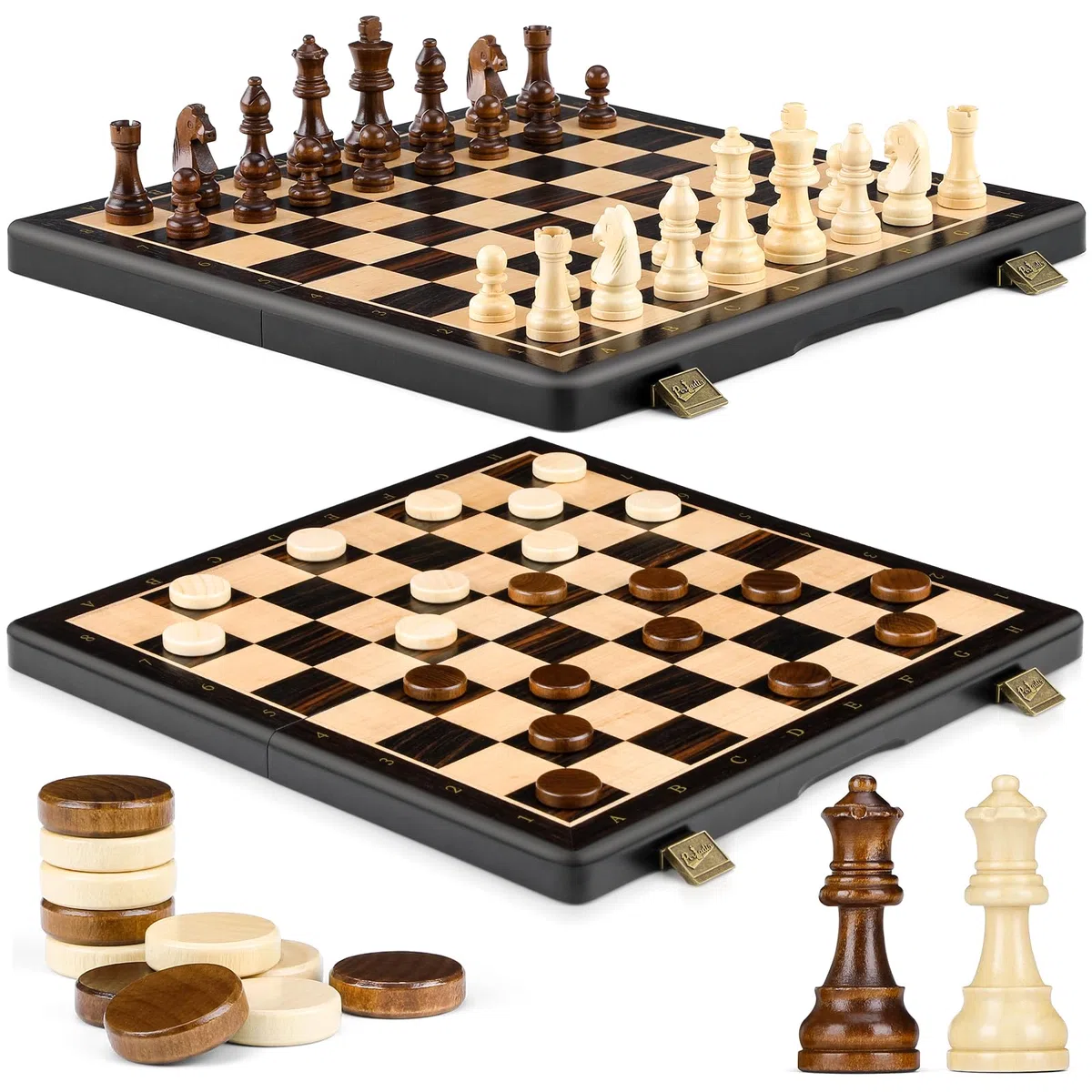 Peradix Set di Scacchi in Legno 38cm, 2-in-1Scacchiera e Dama con Pezzi Magnetici Extra Grandi, Realizzati in Legno Massiccio Pregevole - Perfetto Regalo per Tutte le Età e Occasioni
