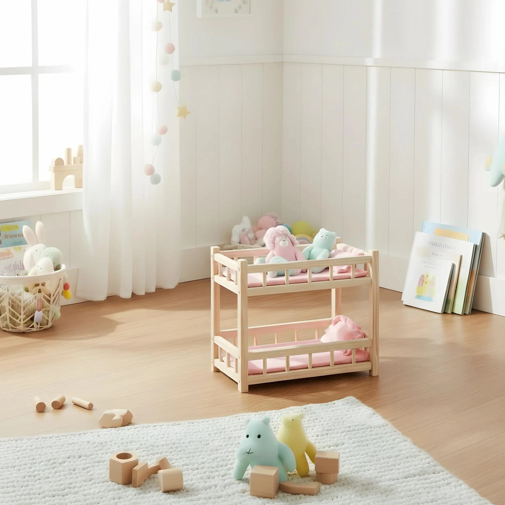 Letto a Castello in Legno per Bambole - Letto per Bambole fino a 36 cm - Gioco Creativo con Mobili per Bambole