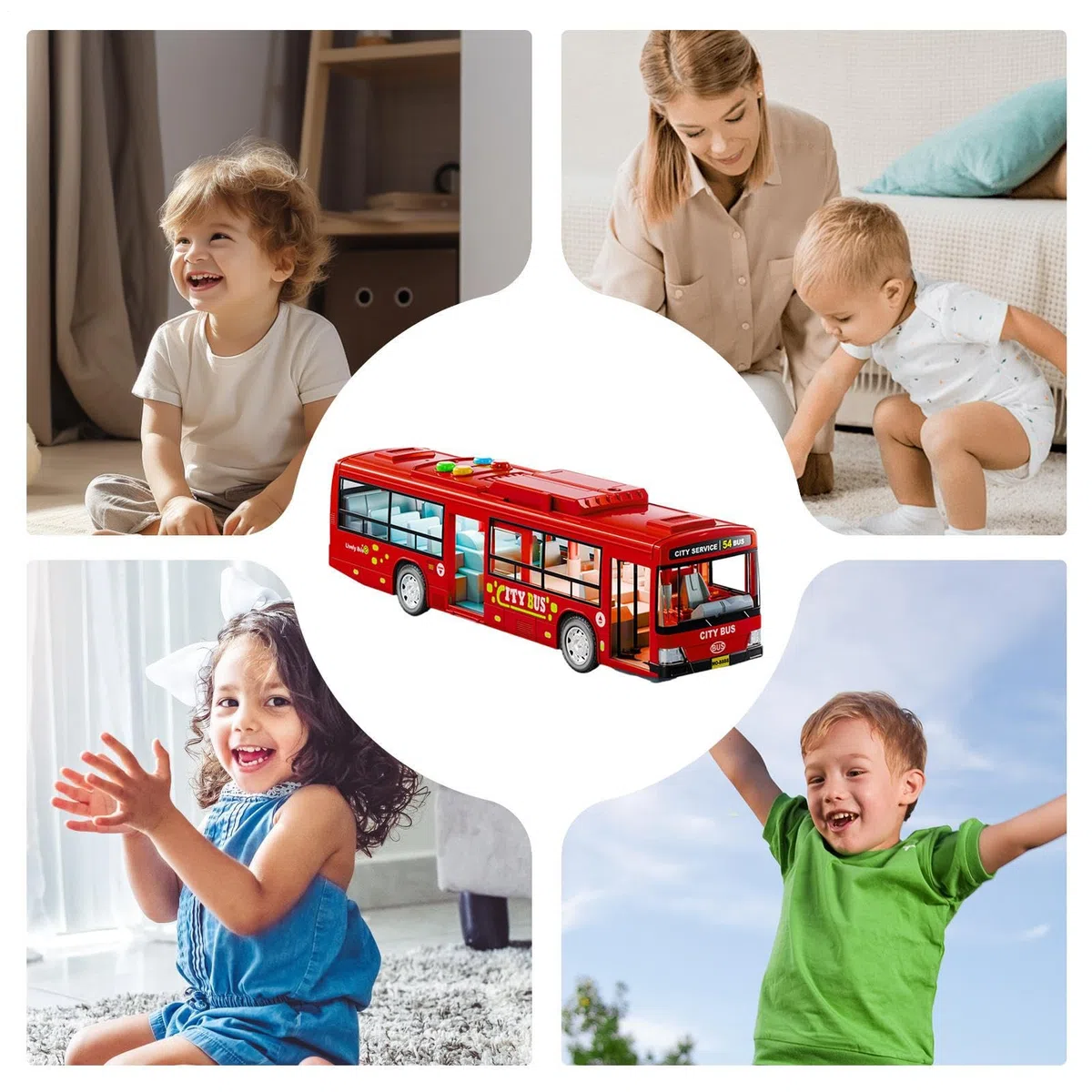 Générique Modello Bus – Grande Modello Auto | Veicoli Giocattoli Educativi a Batteria con Musica E Luce, Porte Apribili per , Stimolazione E Compleanno