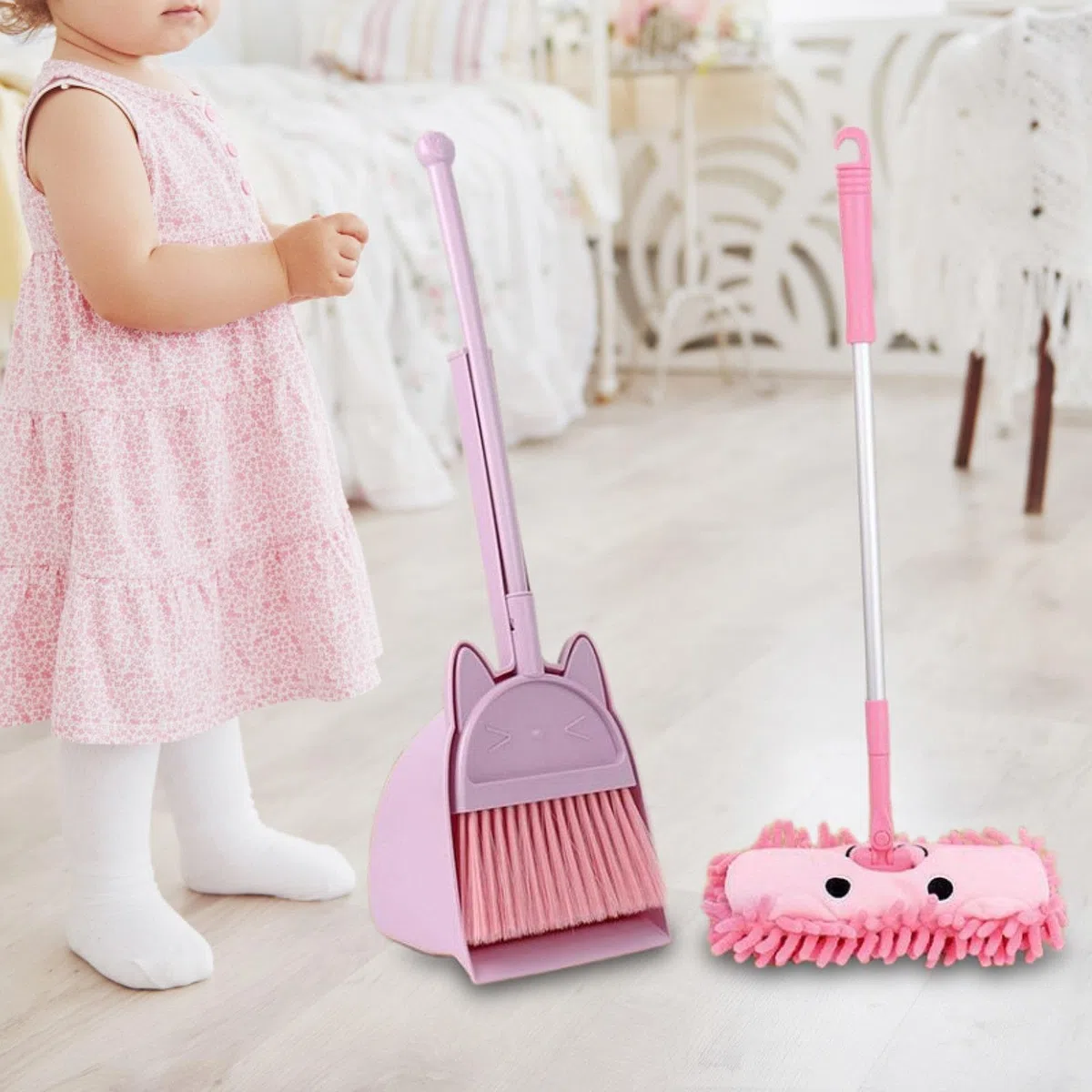 Mini Scopa con Paletta per Bambini, Strumenti per la Pulizia della casa, Piccolo aiutante per Le Pulizie domestiche per Bambini in età prescolare, Viola
