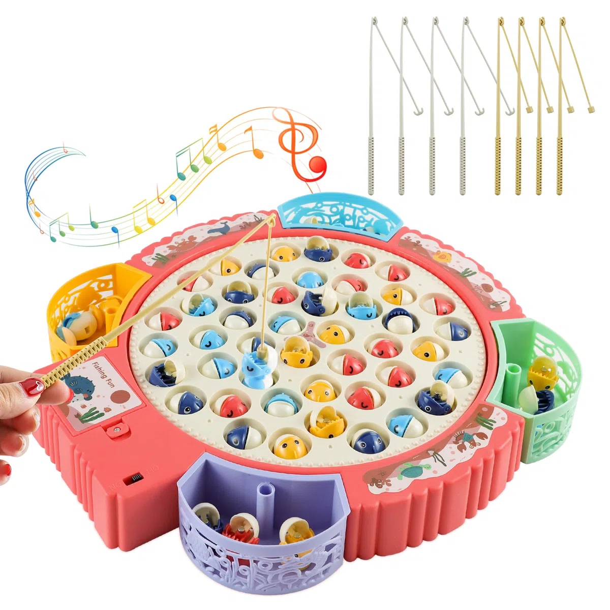 Gioco Musicale di Pesca, Gioco di Pesca Originale con 55 Pesciolini e 8 Canna da Pesca, Gioco di Pesca Magnetica Giocattolo Educativo e Stimolante, Regali di Compleanno per Bambine 3-6 Anni