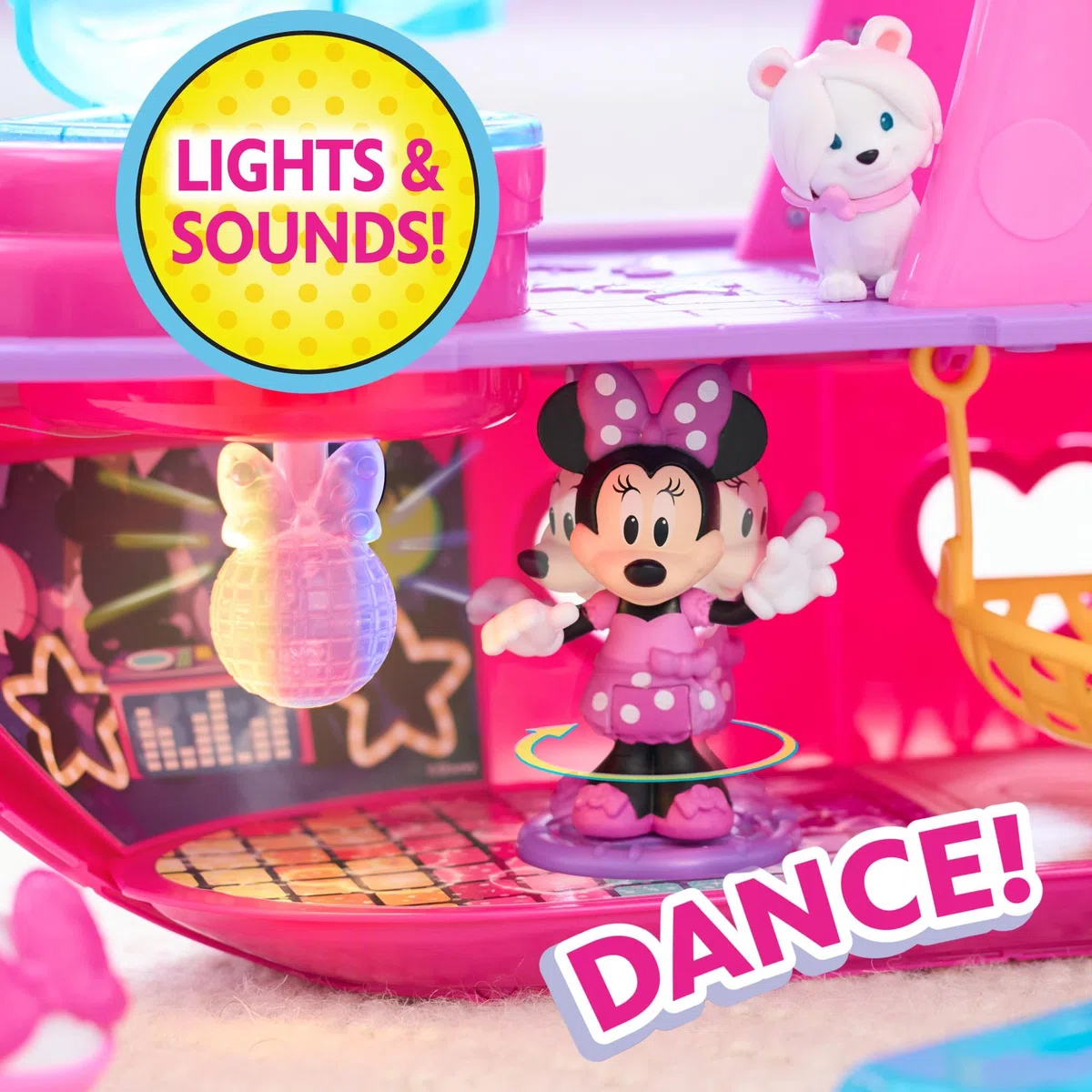Just Play Disney Junior Minnie Mouse Yacht Playset con effetti sonori e luminosi, 14 accessori, giochi di finzione, giocattoli per bambini dai 3 anni