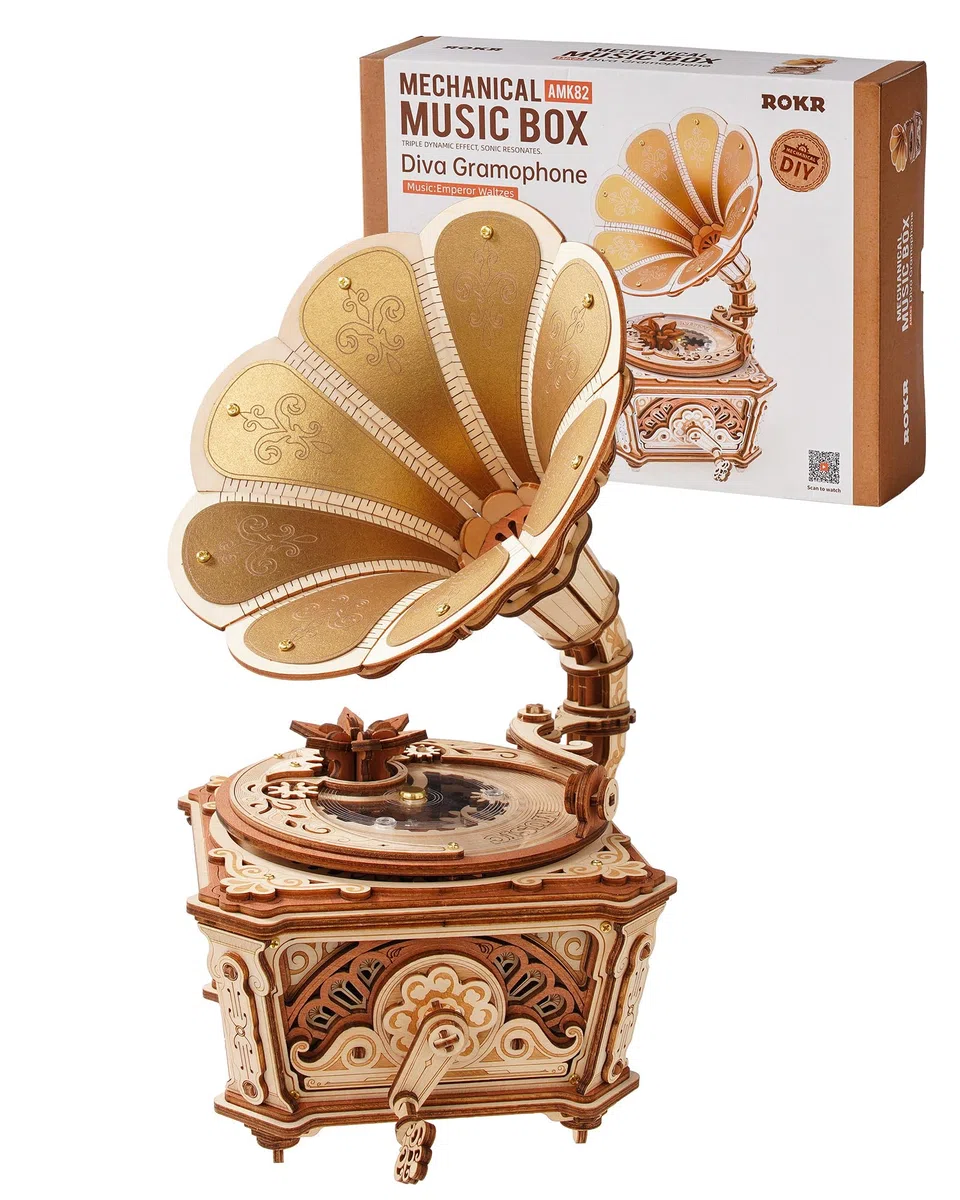 ROKR Puzzle 3D in Legno,Diva Gramophone Carillon Modellini da Costruire per Adulti,Regalo Fai Da Te per Adolescenti E Adulti