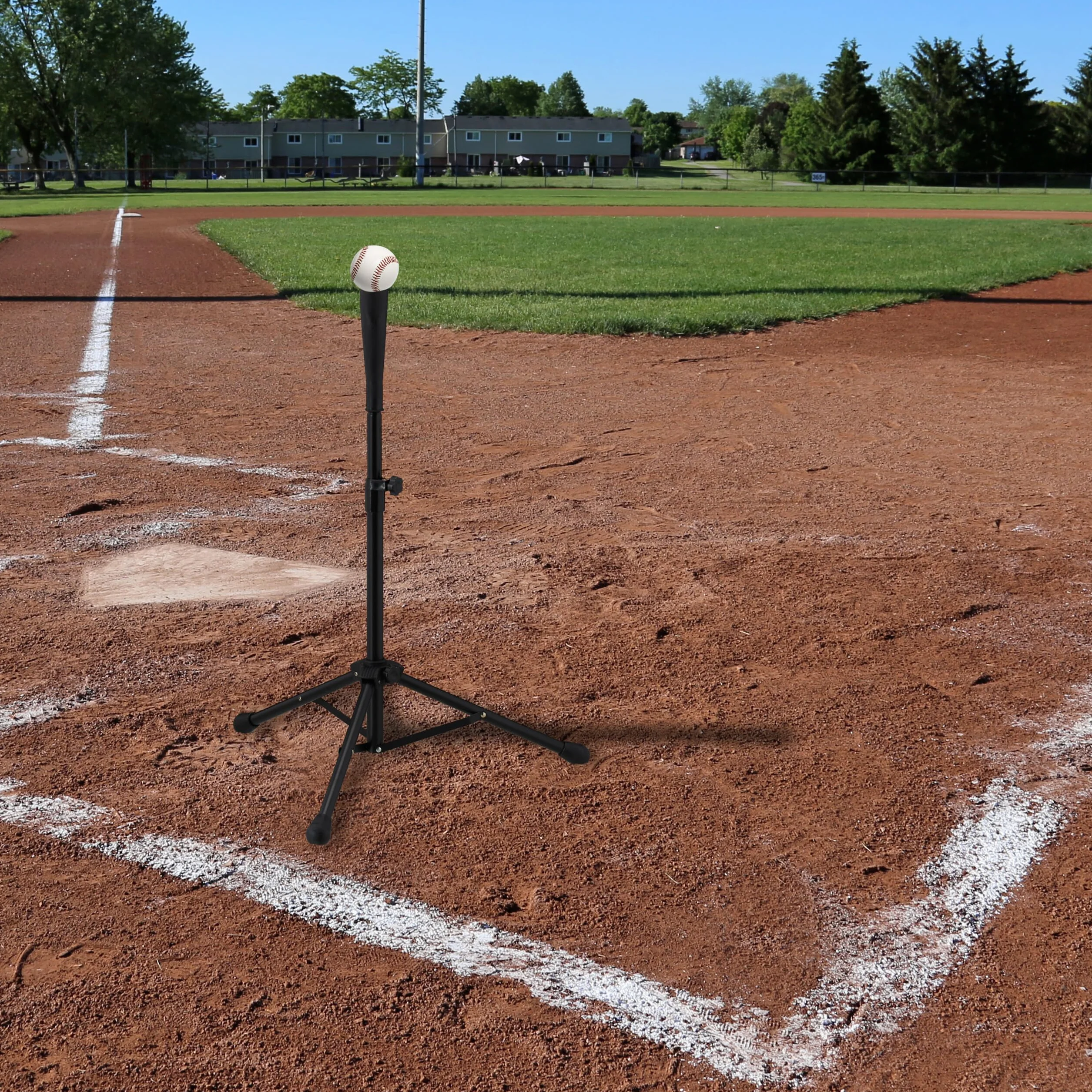 Relaxdays Batting Teeper Baseball e Softball, Ausilio per la Battuta Supporto Regolabile in Altezza da 72 a 121 cm, Nero