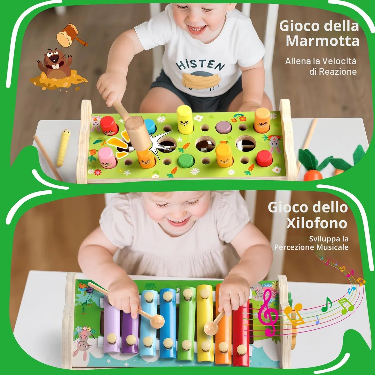 Fajiabao Giochi Montessori 1 Anno-7 in 1 Acchiappa la Talpa Giochi Bambini 1 Anno Cubo Multiattivita Legno Giocattoli con Martello,Strumenti Musicali Bambini Xilofono, Regalo Bambino 1-3 Anno