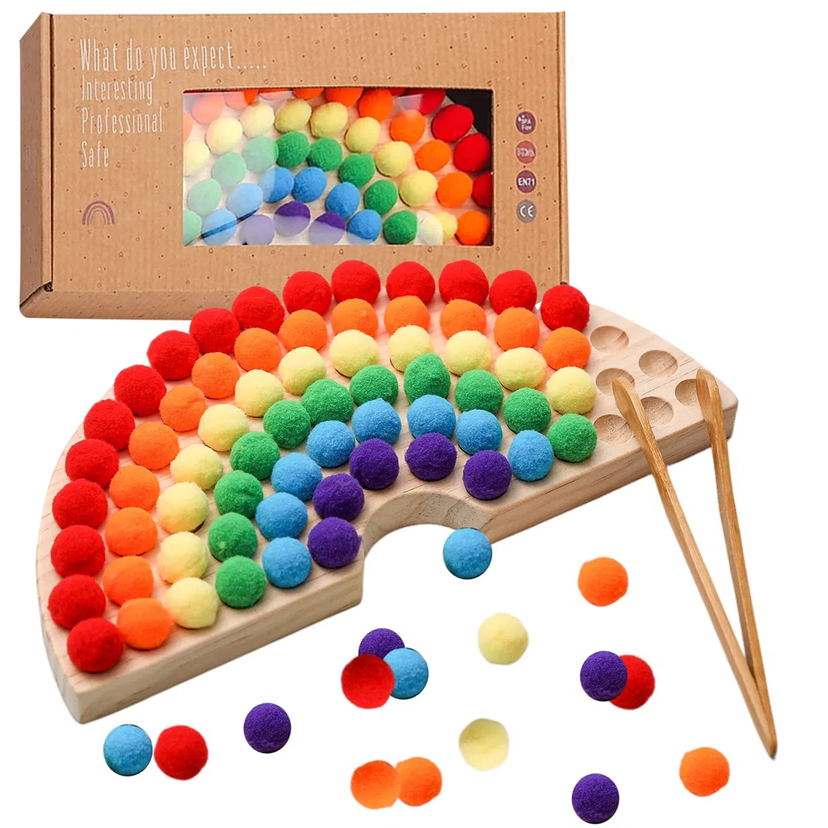 OESSUF Gioco di Legno con Perline a pioli Gioco di Legno con Perline a Clip Classificazione dei Colori Abilità motoria fine Giocattoli educativi Montessori (Arcobaleno)