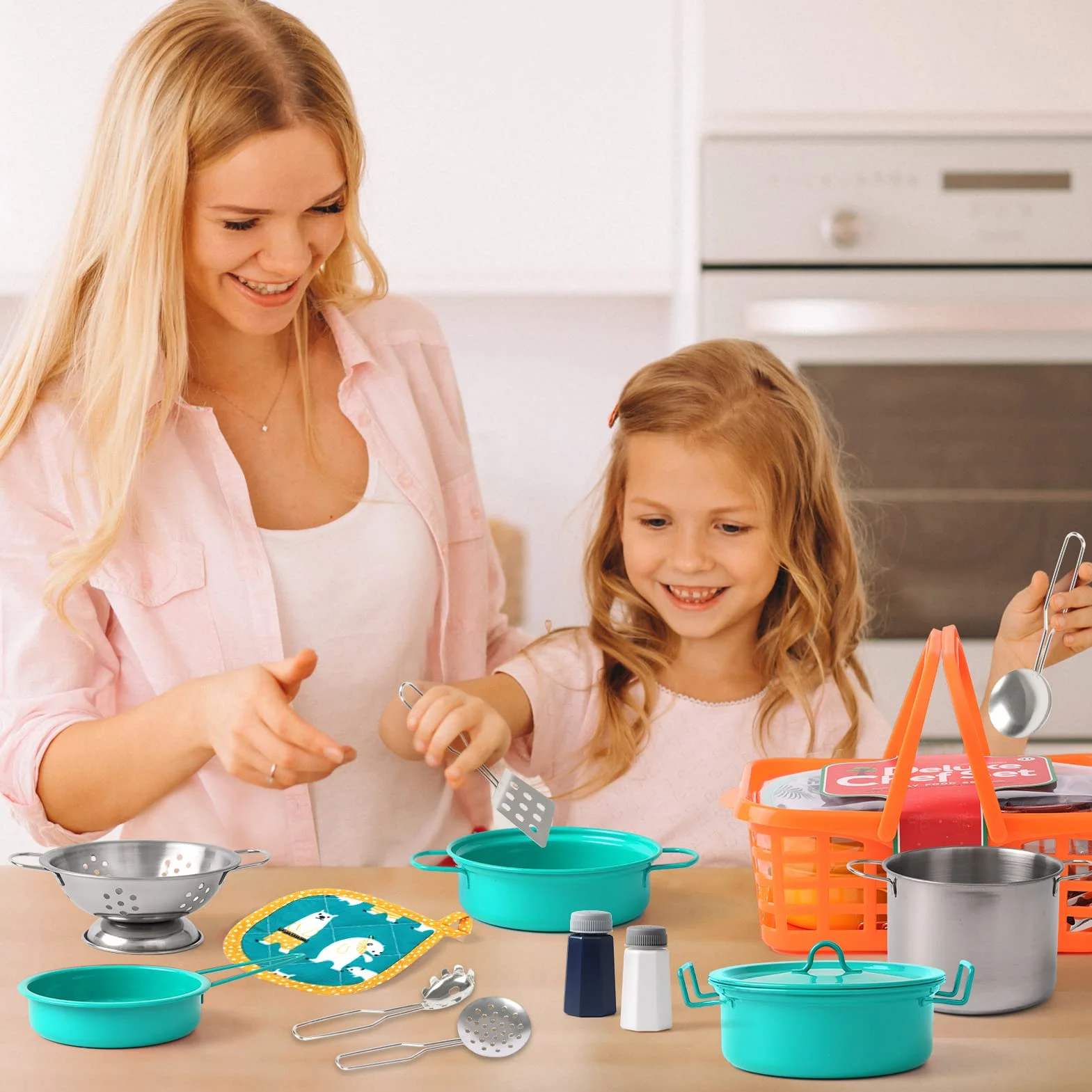 Set Pentole Giocattolo e Cucina Accessori per Bambini, Pentoline Giocattoli e Utensili Cucina per Bambina Pentolini Gioco Bambino 3 4 5 6 7 8 anni (Verde)