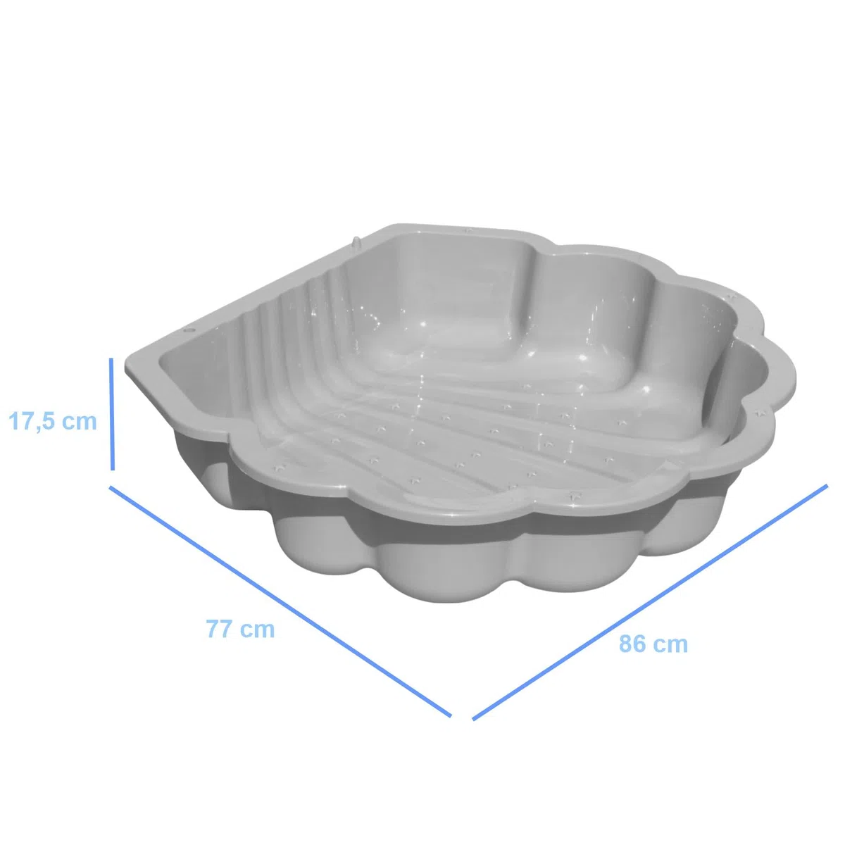 Conchiglia per sabbia e acqua, per bambini e animali, 86 cm, resistente, sicura e semplice, sabbiera senza copertura, 1 pezzo, grigio chiaro