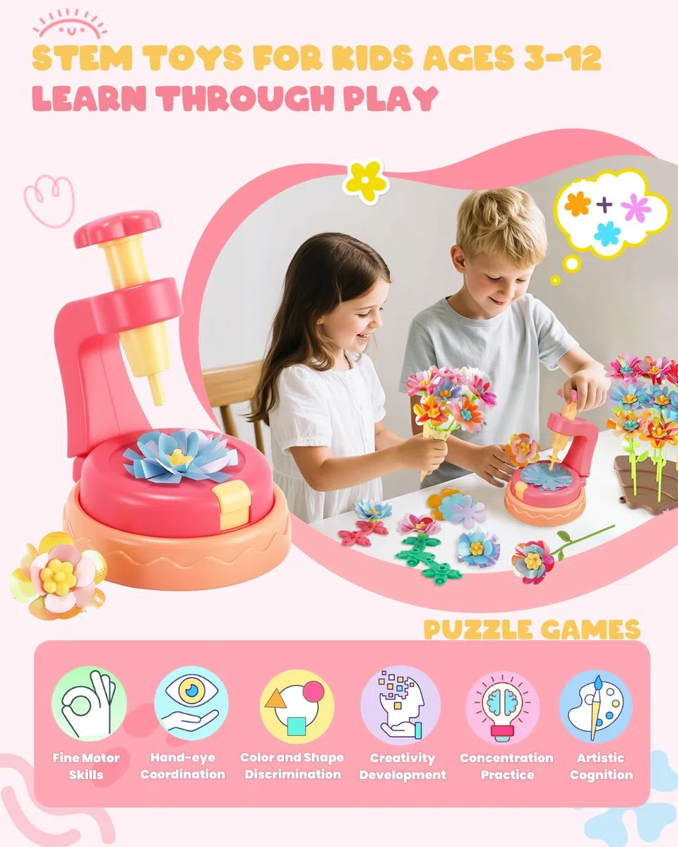 JOYVOVO Regalo Bambina 4 5 6 7 8 9 10 Anni, Set di Artigianato per Bambini, Kit Artigianalee Creativo con Macchina per la Produzione di Fiori Bambini, DIY Creativo Giochi Bambina 4 5 6 7 8 9 10 Anni