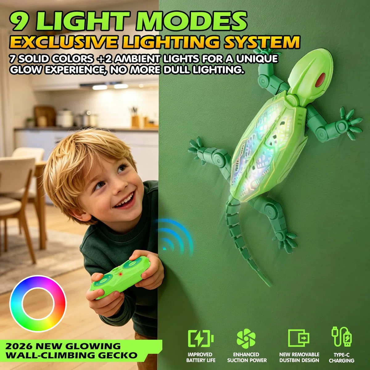 Geco Telecomandato con Illuminazione Dorsale, Nuovo Lucertola Telecomandata Muro – Giocattolo RC Geco per Bambini