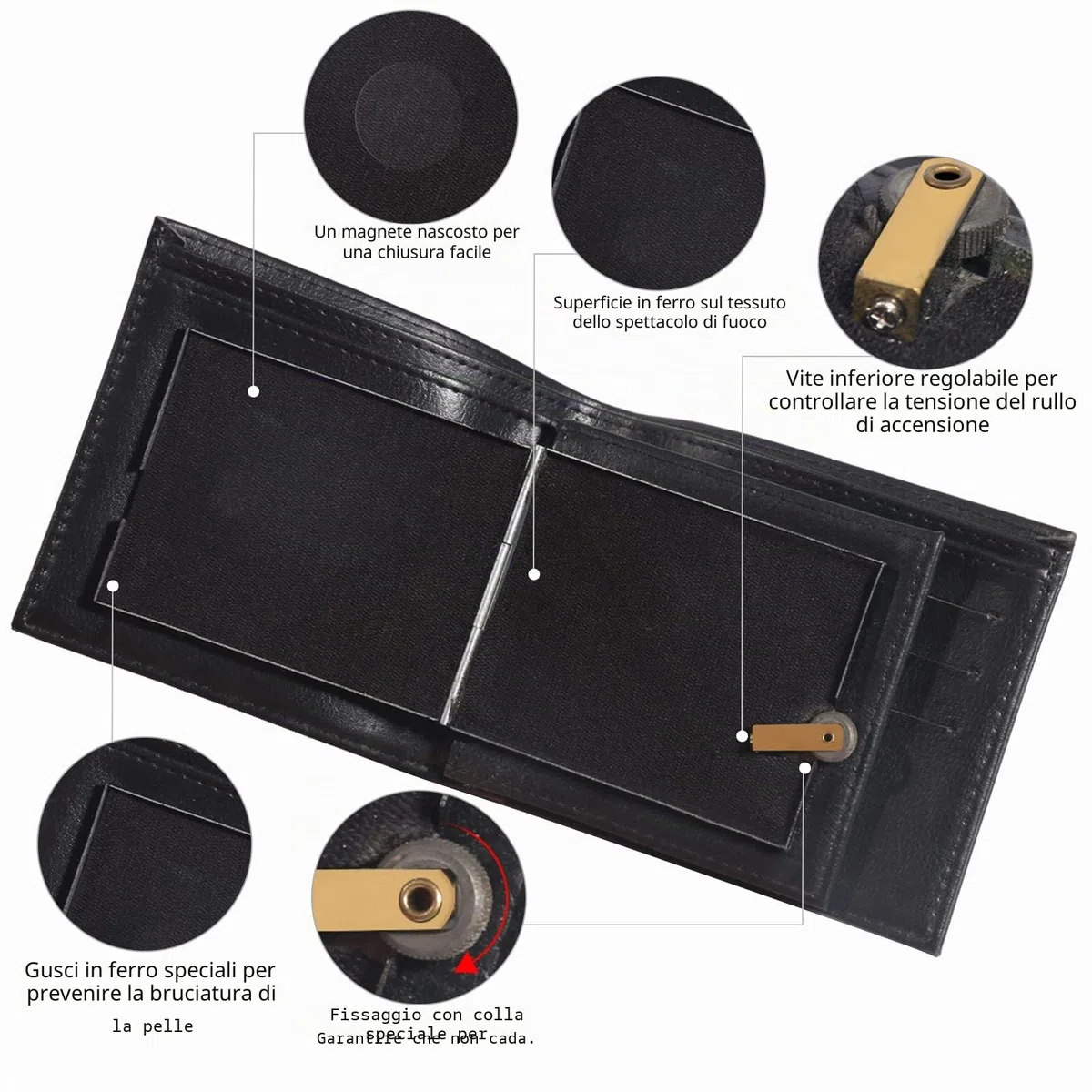 Portafoglio Magic Flaming Fire Wallet con fiamma del mago, Magician Stage Street Inimmaginabile oggetto di scena