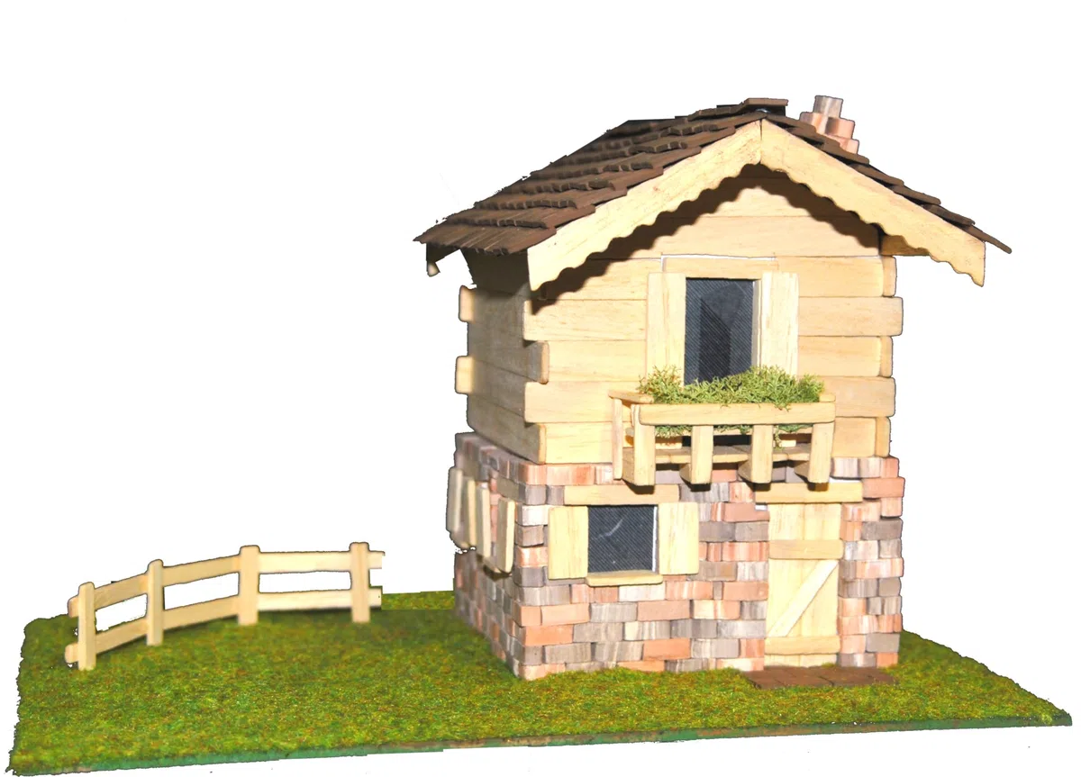 DOMUS KITS Casa Trentina,Kit di montaggio in legno e mattoncini, assemblaggio necessario, scala 1:50