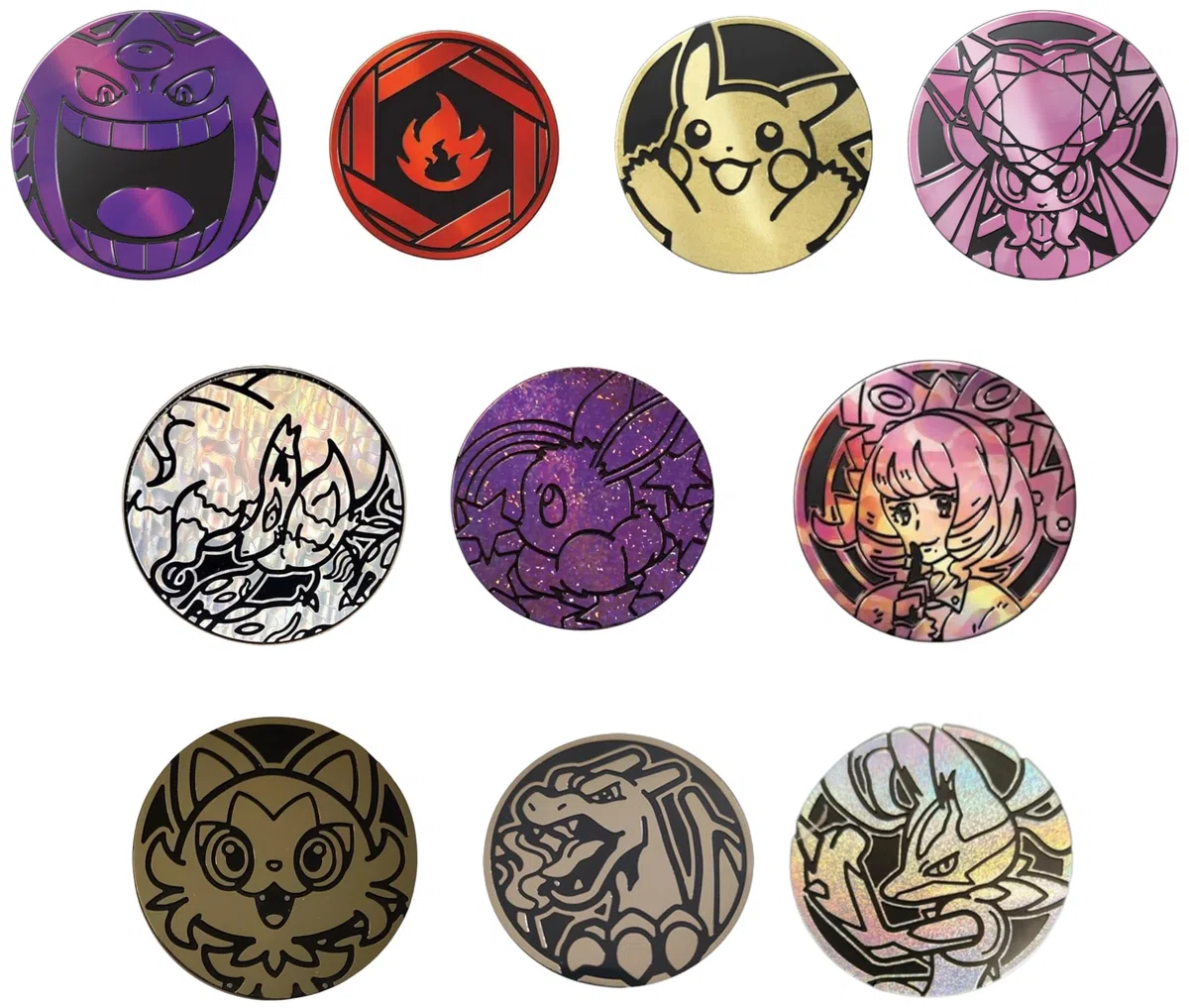 Pokémon - 10 monete da gioco assortite - Plastica metallica - Accessori da tavolo - Nessun duplicato