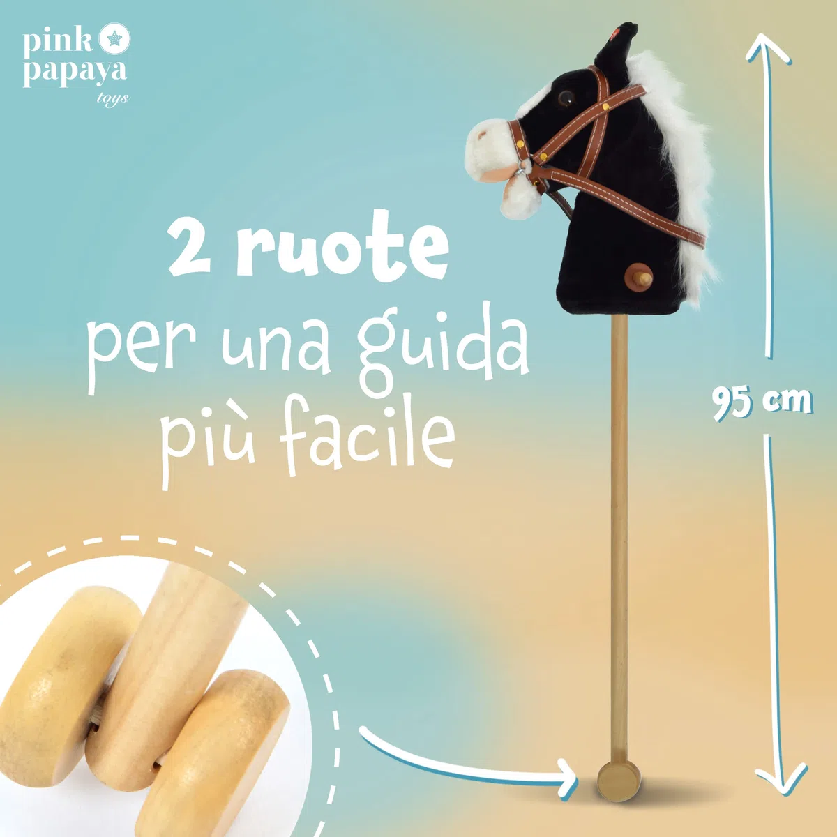 Pink Papaya Cavalluccio con Bastone, Beauty, splendido Cavallo Giocattolo di Peluche con Funzione Sonora: nitrito e Suono del Galoppo - Colore: Nero con criniera Bianca