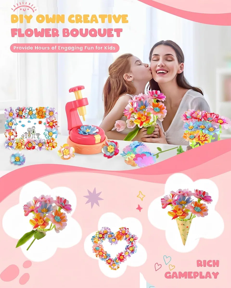 JOYVOVO Regalo Bambina 4 5 6 7 8 9 10 Anni, Set di Artigianato per Bambini, Kit Artigianalee Creativo con Macchina per la Produzione di Fiori Bambini, DIY Creativo Giochi Bambina 4 5 6 7 8 9 10 Anni