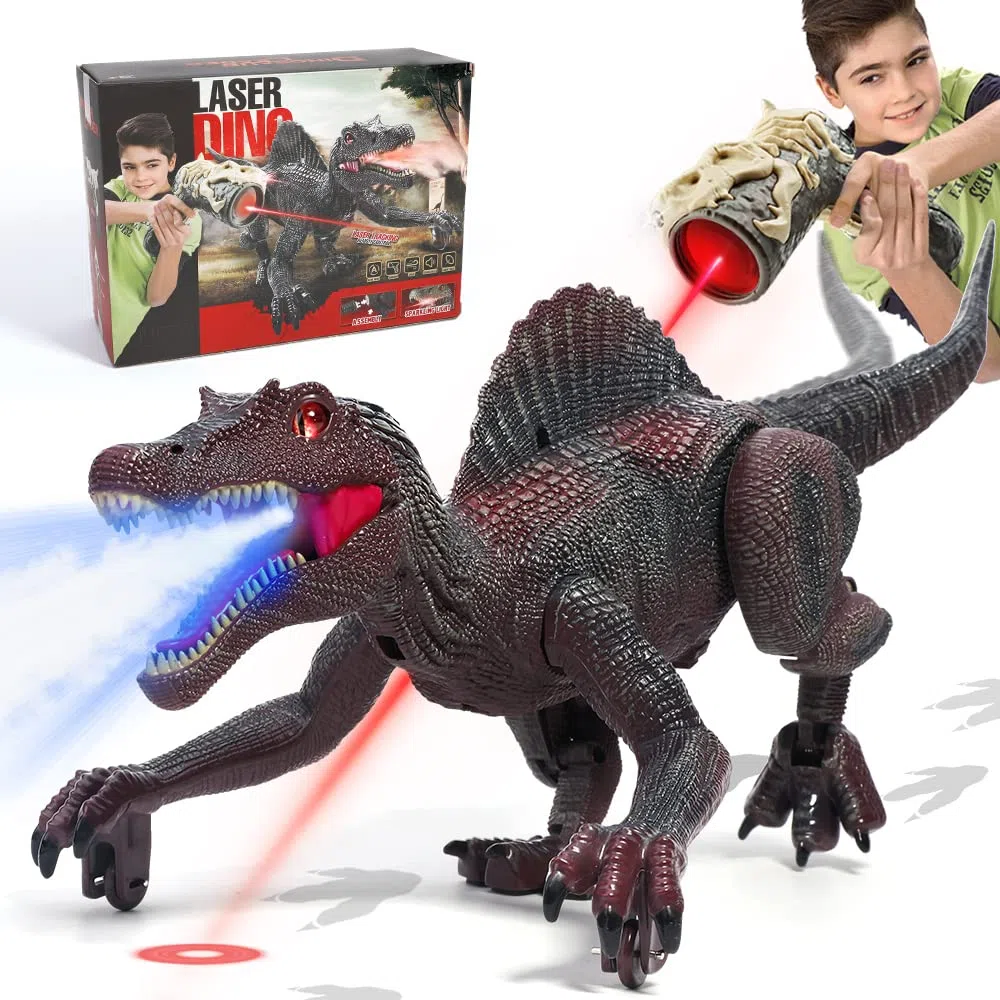 FRUSE Dinosauro Telecomandato Realistici Giocattolo per Bambini, con Tracciamento Luce,Spray,Luce LED,Roaring, per Ragazzi Bambini 3 4 5 6 7 8 (Rosso)