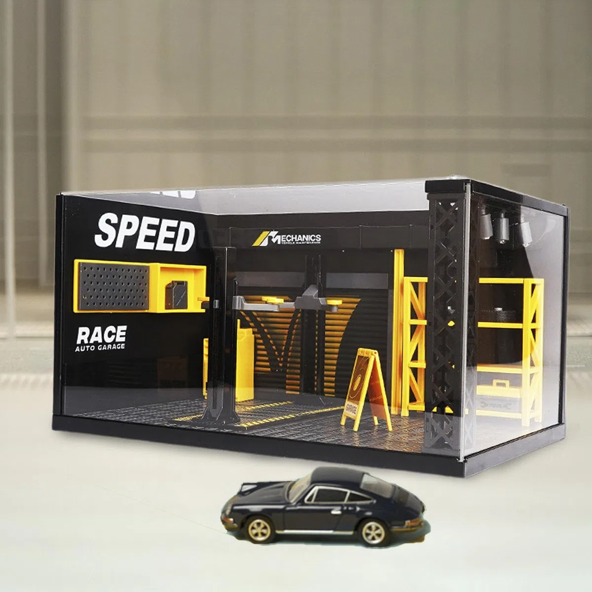 1/24 Diorama Car Garage Modello Negozio di riparazioni Fai-da-Te Modello Display di Scenario per Diorama, con Bordo