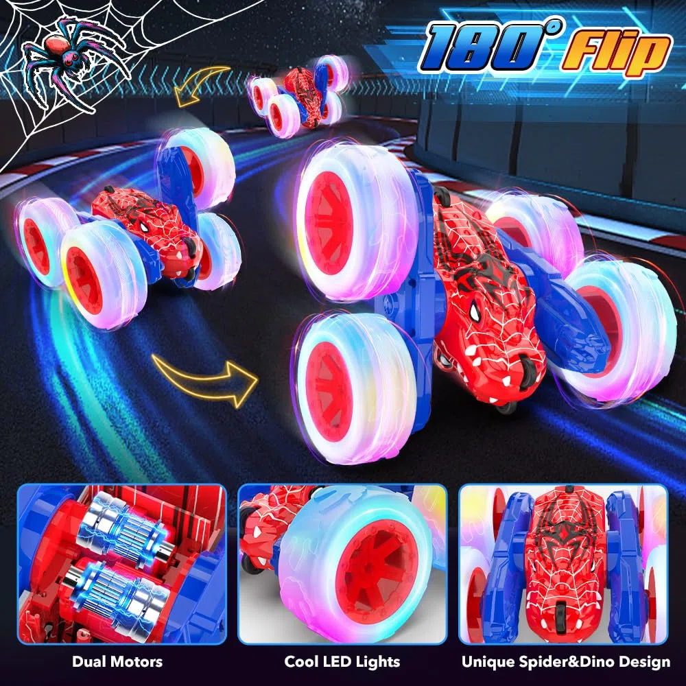 Spider Macchina Telecomandata per Bambini, 2.4GHz RC Auto Radiocomandata Acrobatica, Ricaricabile Monster Truck Giochi, Telecomandato Camion Giocattoli, Compleanno Regalo Bimbo 3 4 5 6 8 9 10 Anni