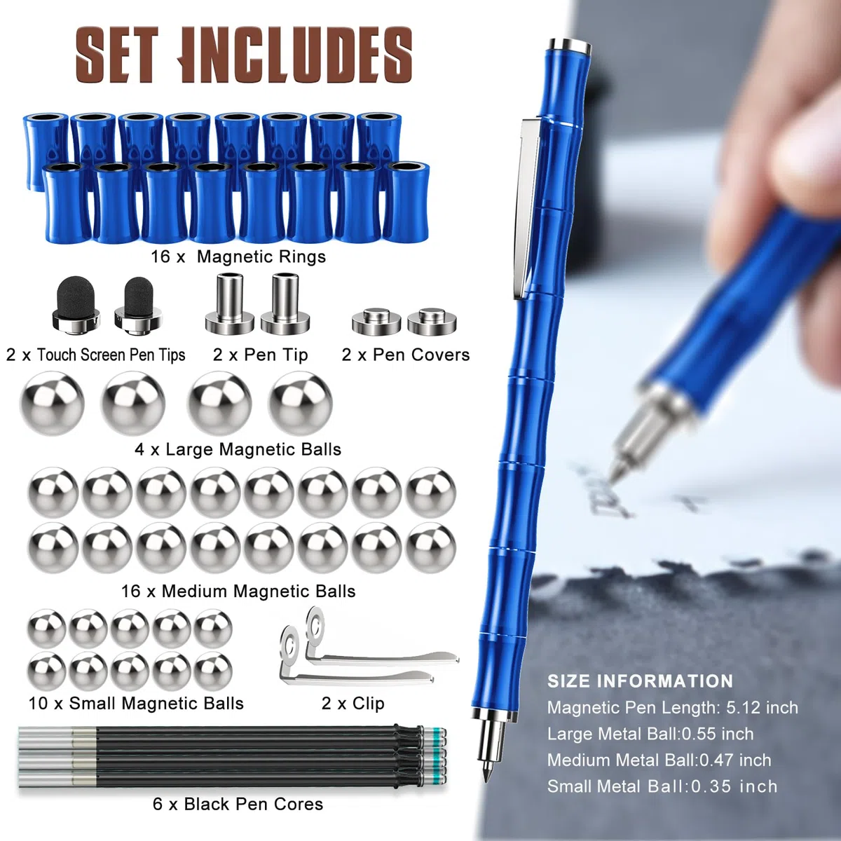 Tigerhu Penna Magnetica, Divertente Multifunzione Fidget Pen nera Penna A Sfera, Antistress Penna Multifunzione, Antistress Adulti Uomini, Donne, Marito e Regalo Festa Del Papà-blu