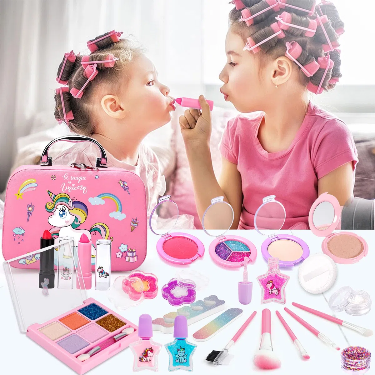 Set Trucchi Bambina 38pcs, Sicuro, Atossico e Lavabile, Anallergico, Trousse per Giochi Bambina, Regalo di Natale e Compleanno per Bambine 4-10 Anni