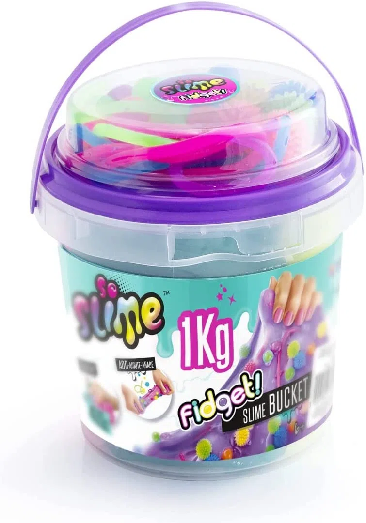 So Slime ASMR - Secchio per slime colorato, 1 kg, con secchio portaoggetti e fidget toy, elastico e spremibile