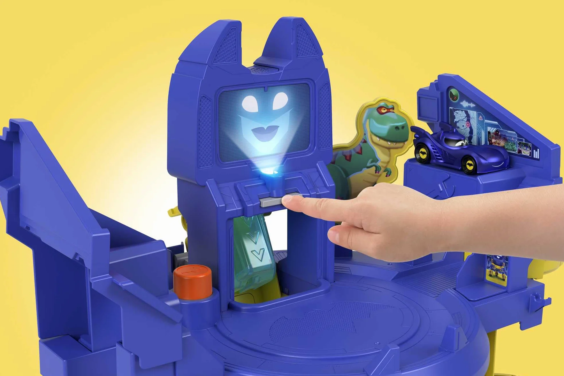 Fisher-Price DC Batwheels - Batcaverna Lancia e Sfreccia, playset con 3 piani di gioco, luci e suoni, veicoli Bam la Batmobile e Redbird inclusi, giocattolo per bambini, 3+ anni, HRJ21