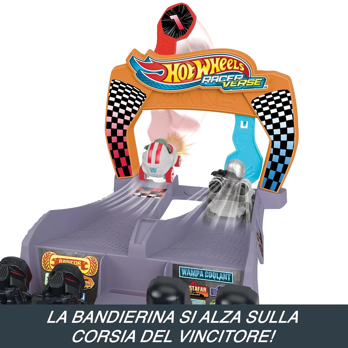 Hot Wheels RacerVerse - La Grande Corsa di Grogu, pista con macchinine da corsa die-cast ispirate a Star Wars, personaggi Grogu e The Mandalorian, giocattolo per bambini, 4+ anni, HPL32