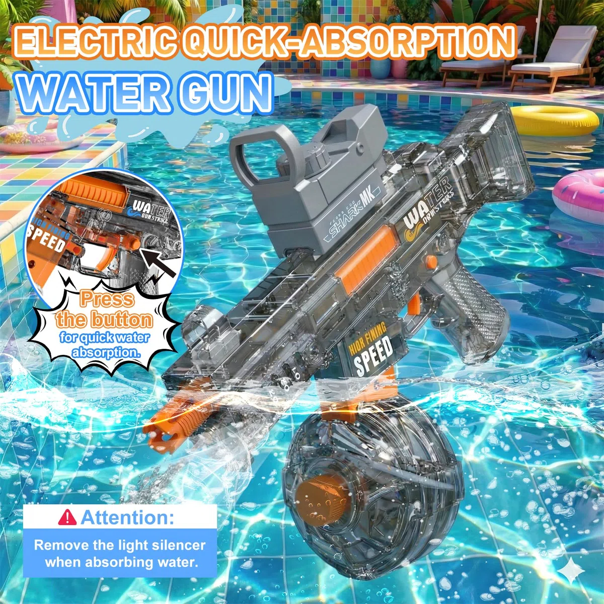 Pistola Ad Acqua Elettrica Per Bambini, Fucile Ad Acqua Automatica Con Gittata Fino 10M, Electric Water Gun luce LED giocattoli regali per adulti ragazzi ragazze (UMP45 Nero)