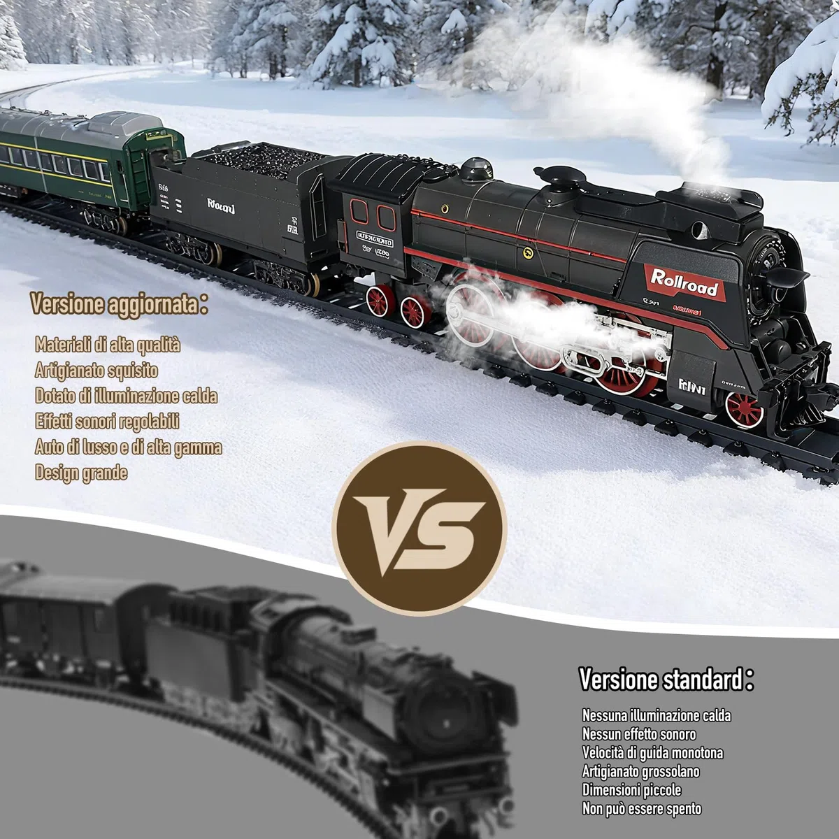 Trenino Elettrico per Bambini, Locomotiva, Locomotiva a Vapore Elettrica con Fumo Luminoso e Suono, Regali di Natale e Compleanno per Bambini
