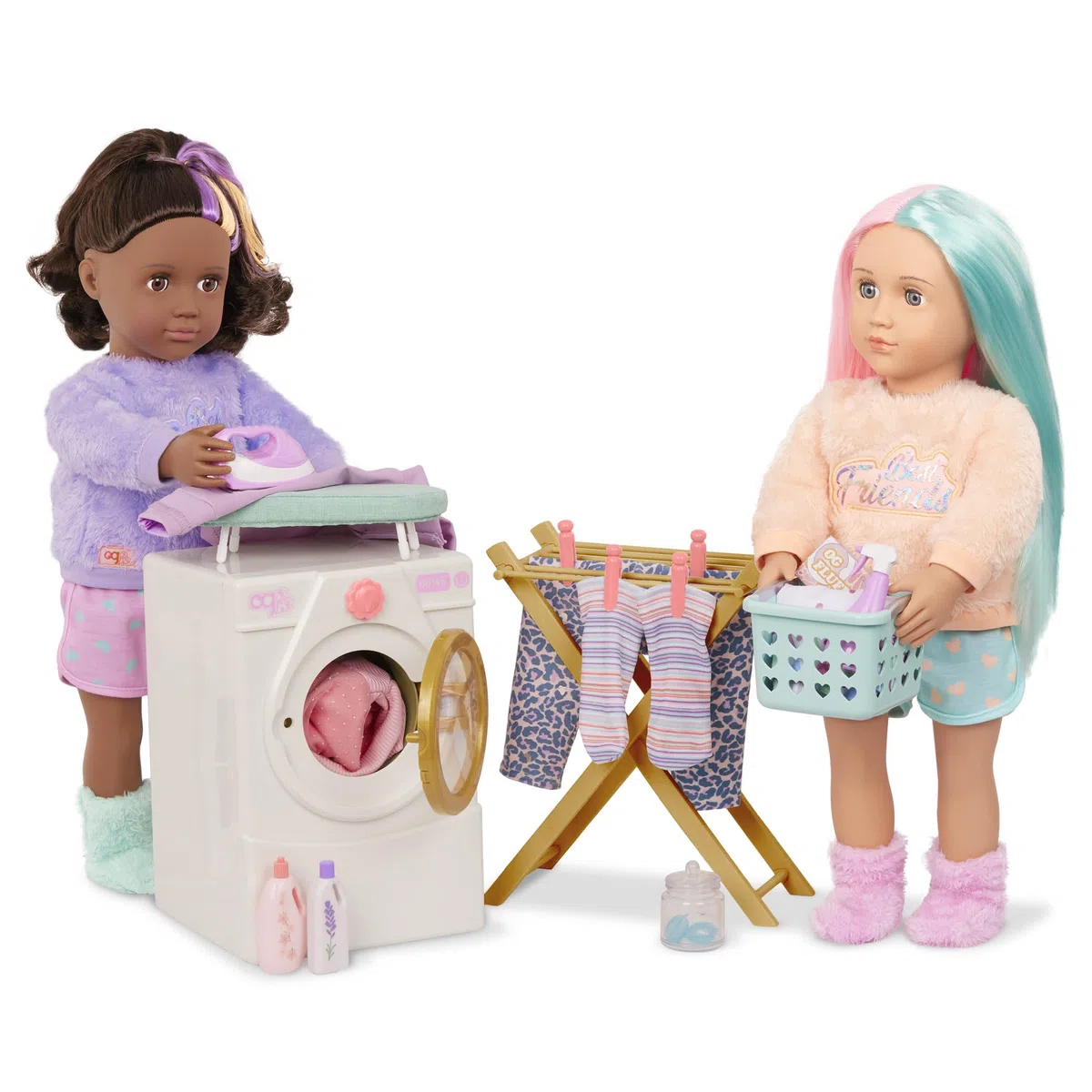 Our Generation - Giornata del bucato - Lavatrice per bambole - Stendino, ferro da stiro e set di pulizia - Accessori per la casa delle bambole da 46 cm - Giocattolo per bambini dai 3 anni in su