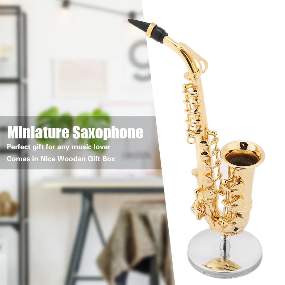 Sassofono Contralto in Miniatura, Modello di Sassofono con Supporto e Mini Strumento Musicale Ornamenti Modello Strumento Sassofono Ornamenti Musicali Placcati Oro
